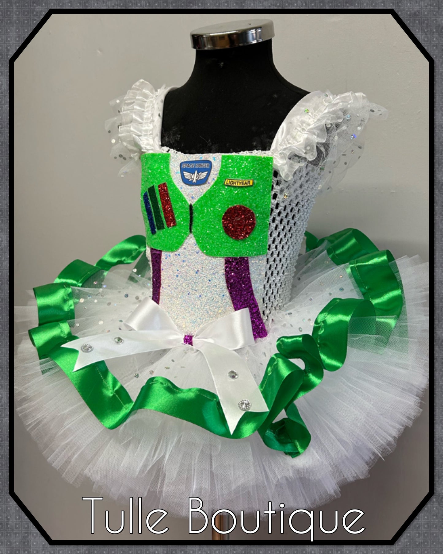 Girls toddlers Toy Story Buzz lightyear Princess ballgown tutu dress ribbon trim