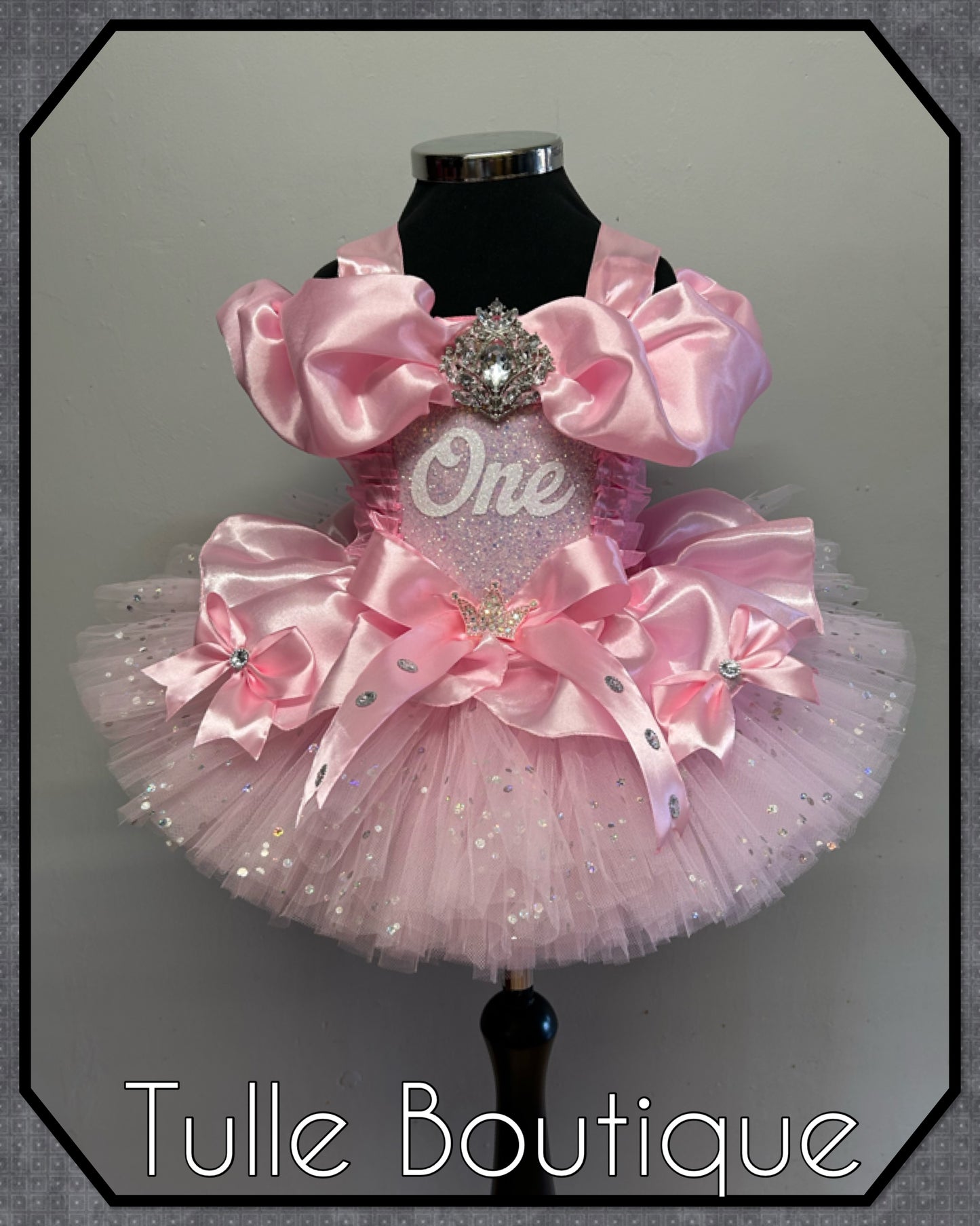 Girls toddlers Glitter Princess ballgown 1st birthday tutu dress ‘One’
