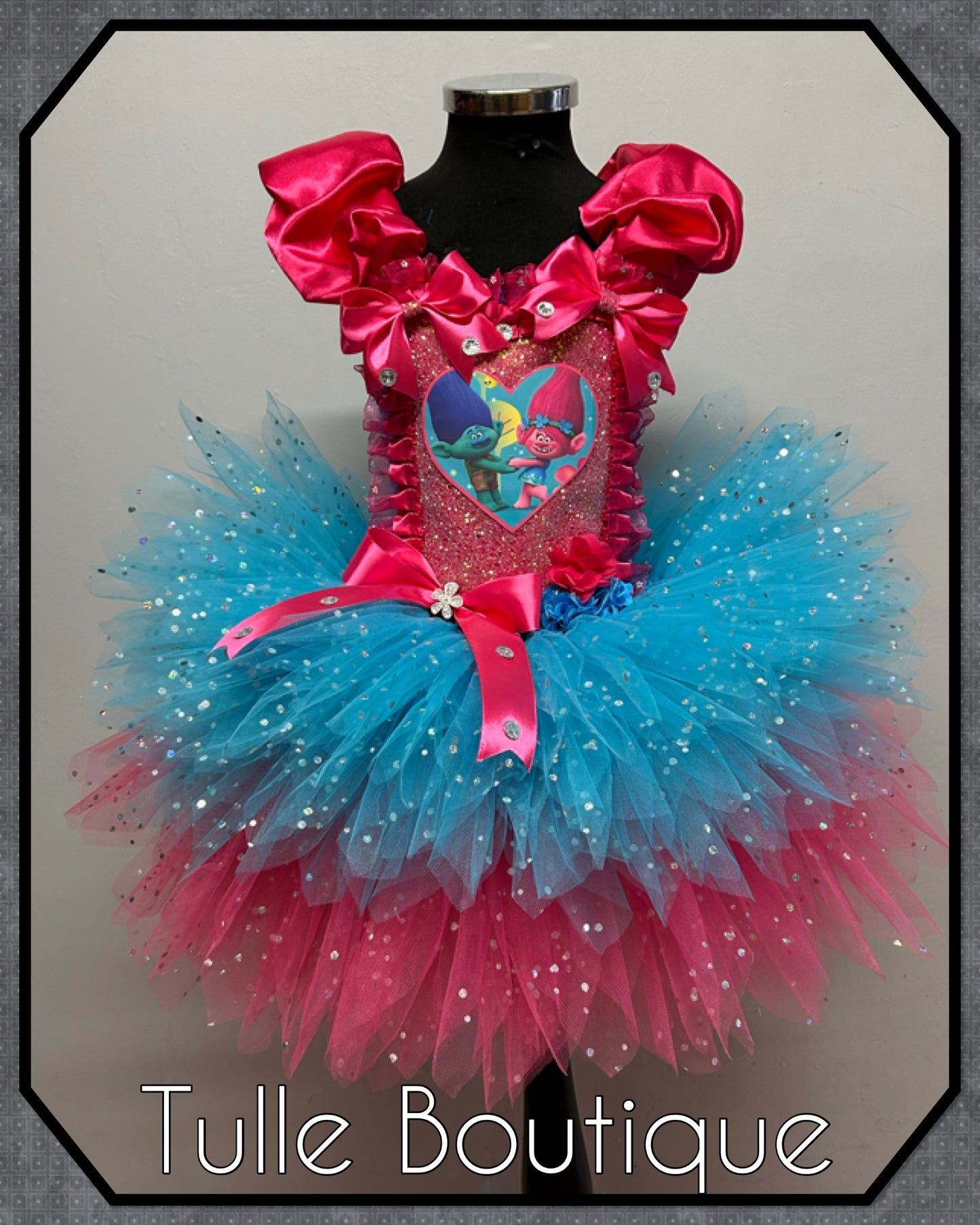 Girls princess poppy trolls birthday ballgown party tutu dress
