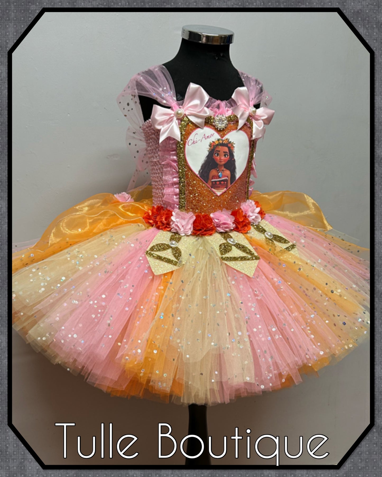 Girls Hawaiian princess pink mix moana tutu birthday party dress