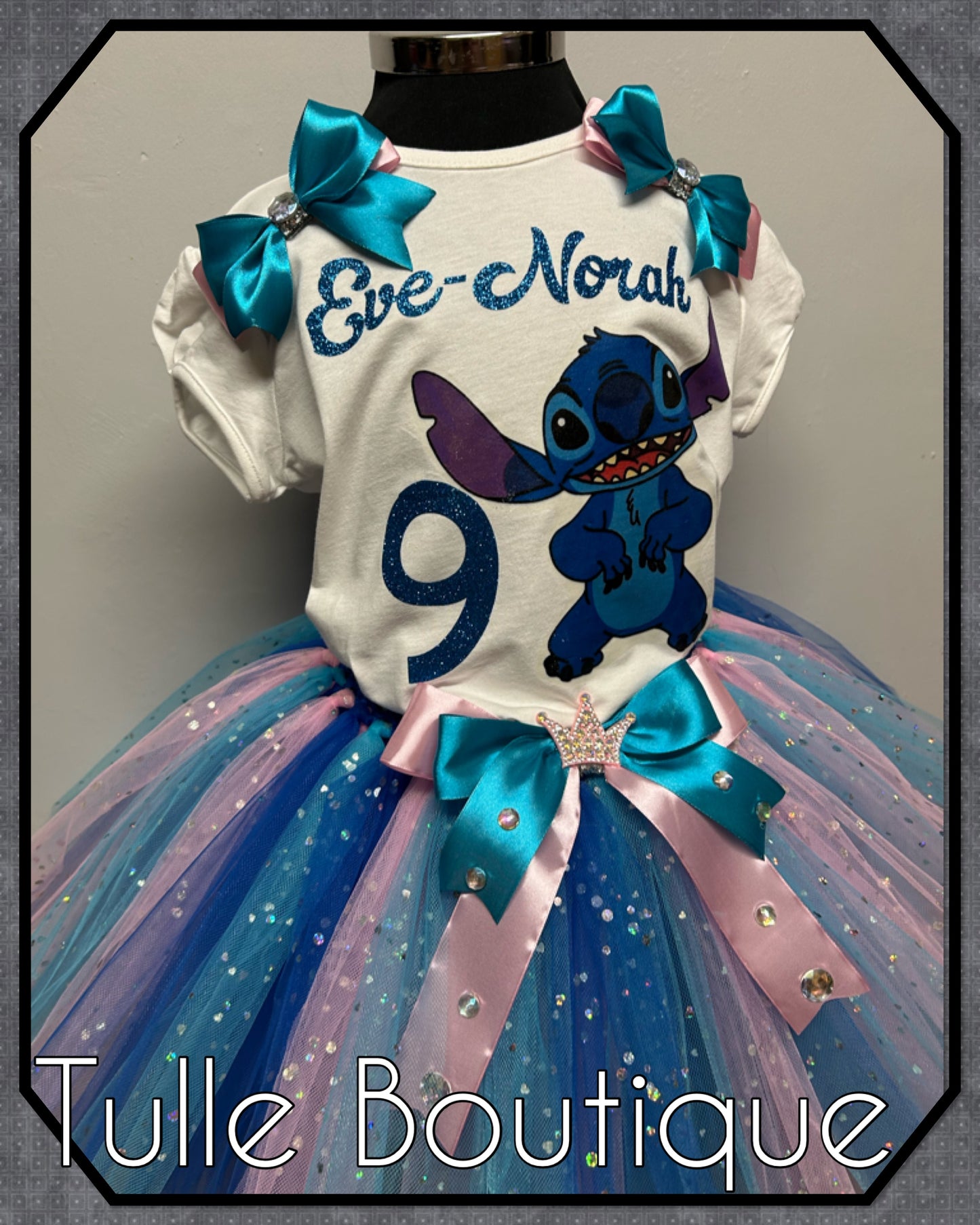 Girls Stitch personalised T-shirt and tutu birthday party outfit dress