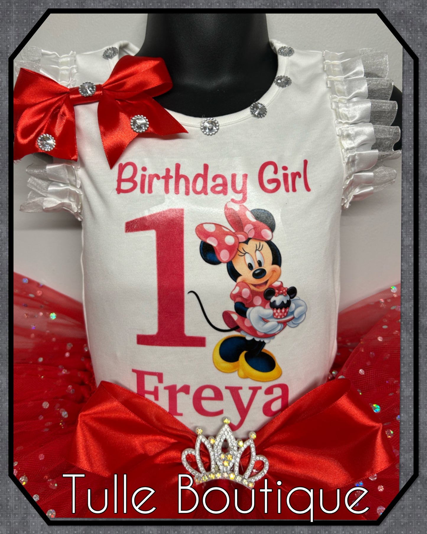 Girls toddlers babies Minnie Mouse 1st birthday red party tutu cake smash party outfit
