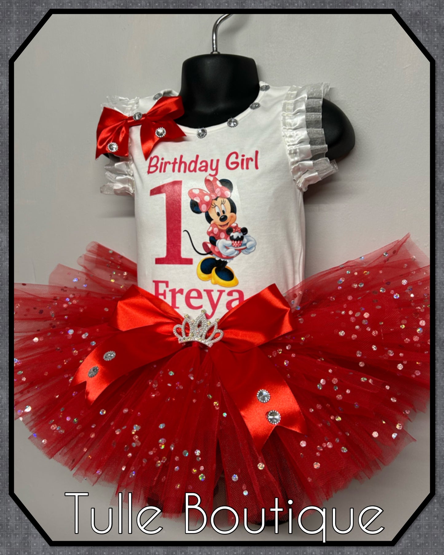 Girls toddlers babies Minnie Mouse 1st birthday red party tutu cake smash party outfit