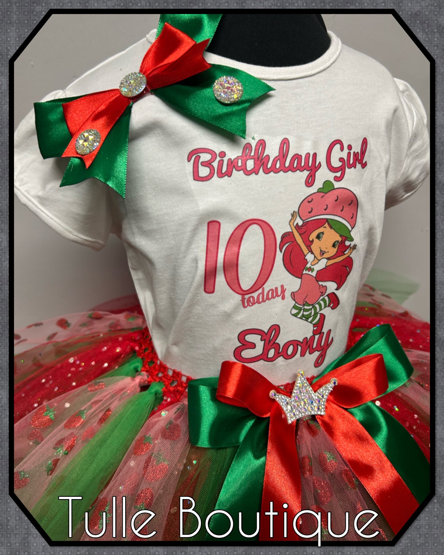 Girls toddlers Strawberry shortcake personalised T-shirt and tutu birthday party outfit dress