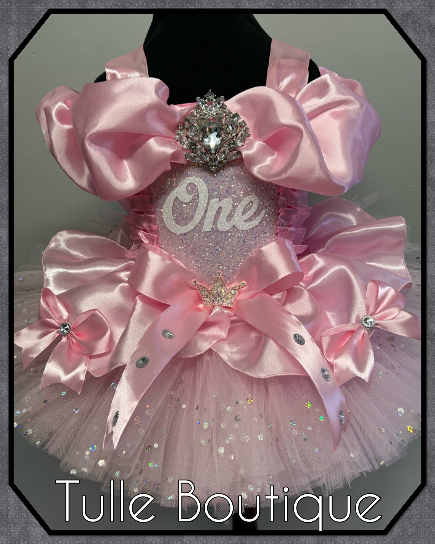 Girls toddlers Glitter Princess ballgown 1st birthday tutu dress ‘One’