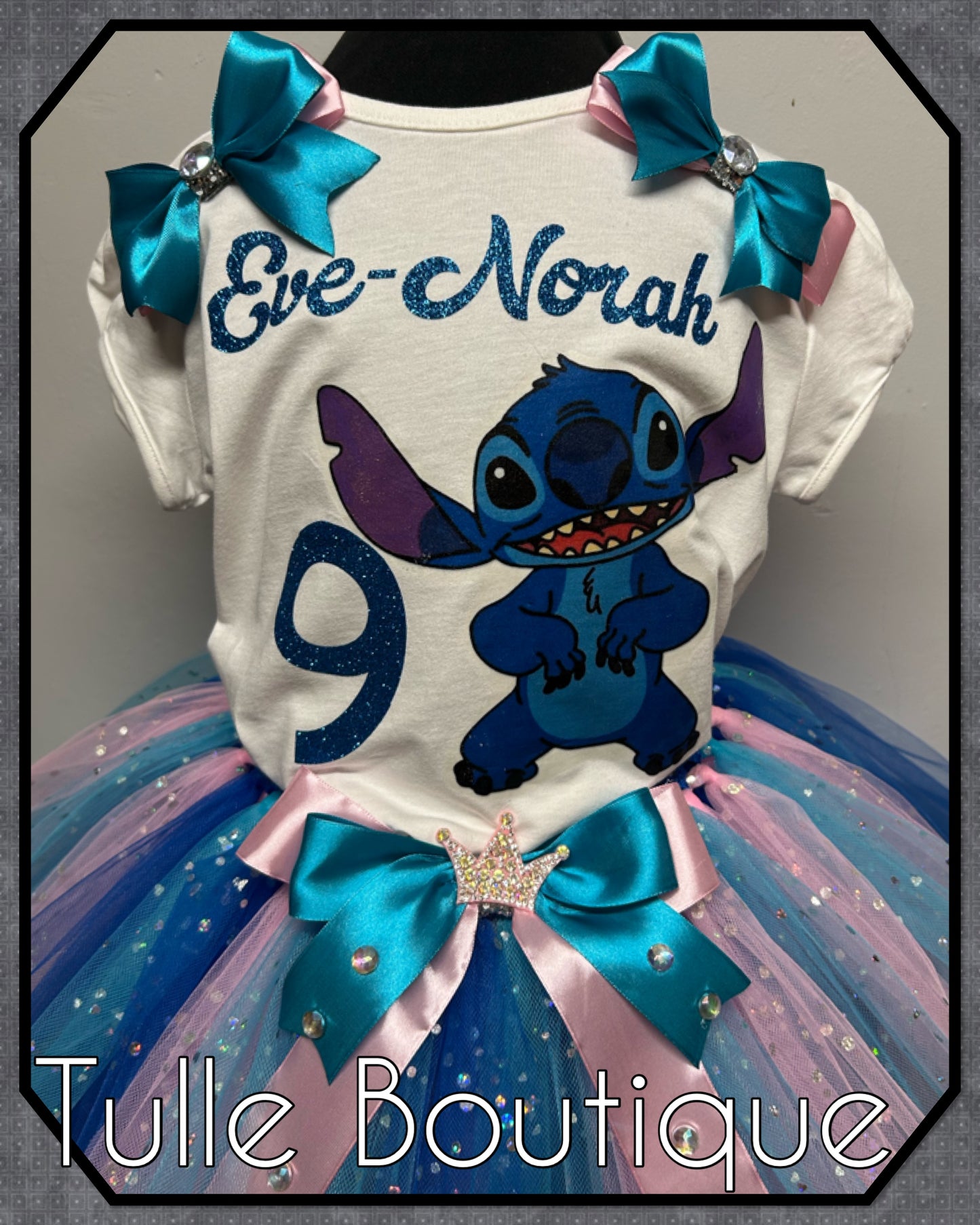 Girls Stitch personalised T-shirt and tutu birthday party outfit dress