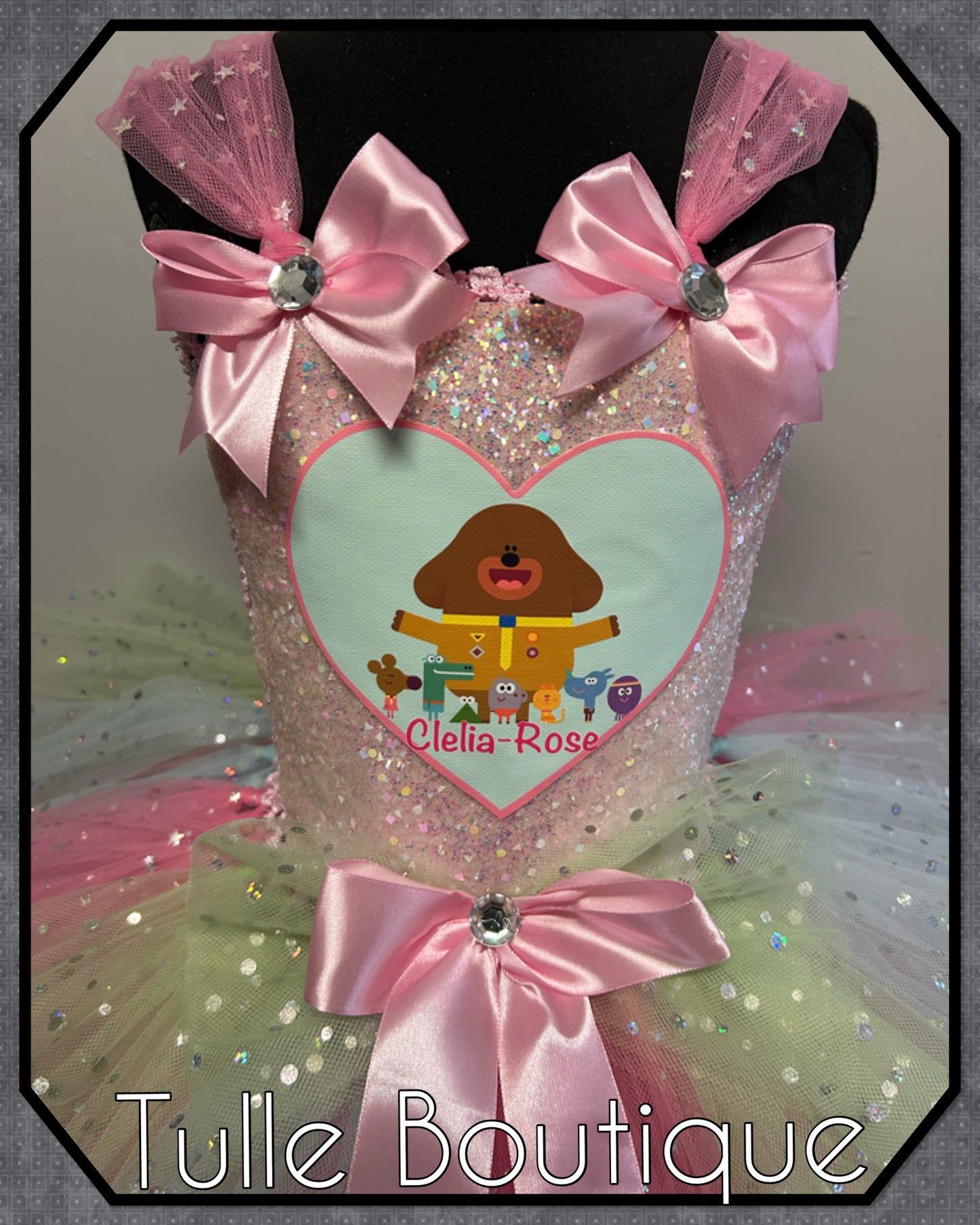 Girls Hey Duggee pastel rainbow birthday party tutu dress