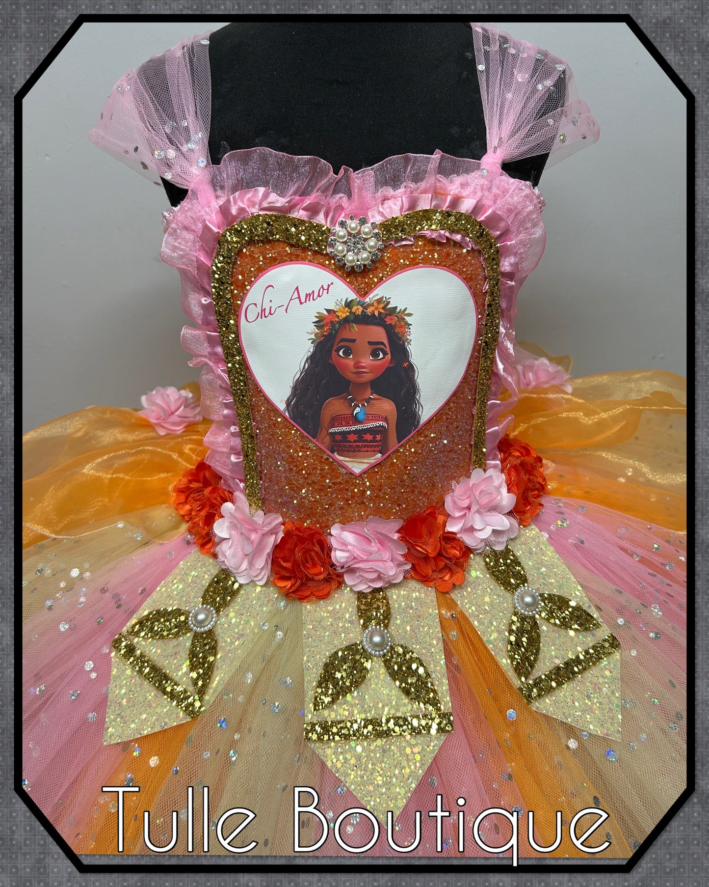 Girls Hawaiian princess pink mix moana tutu birthday party dress