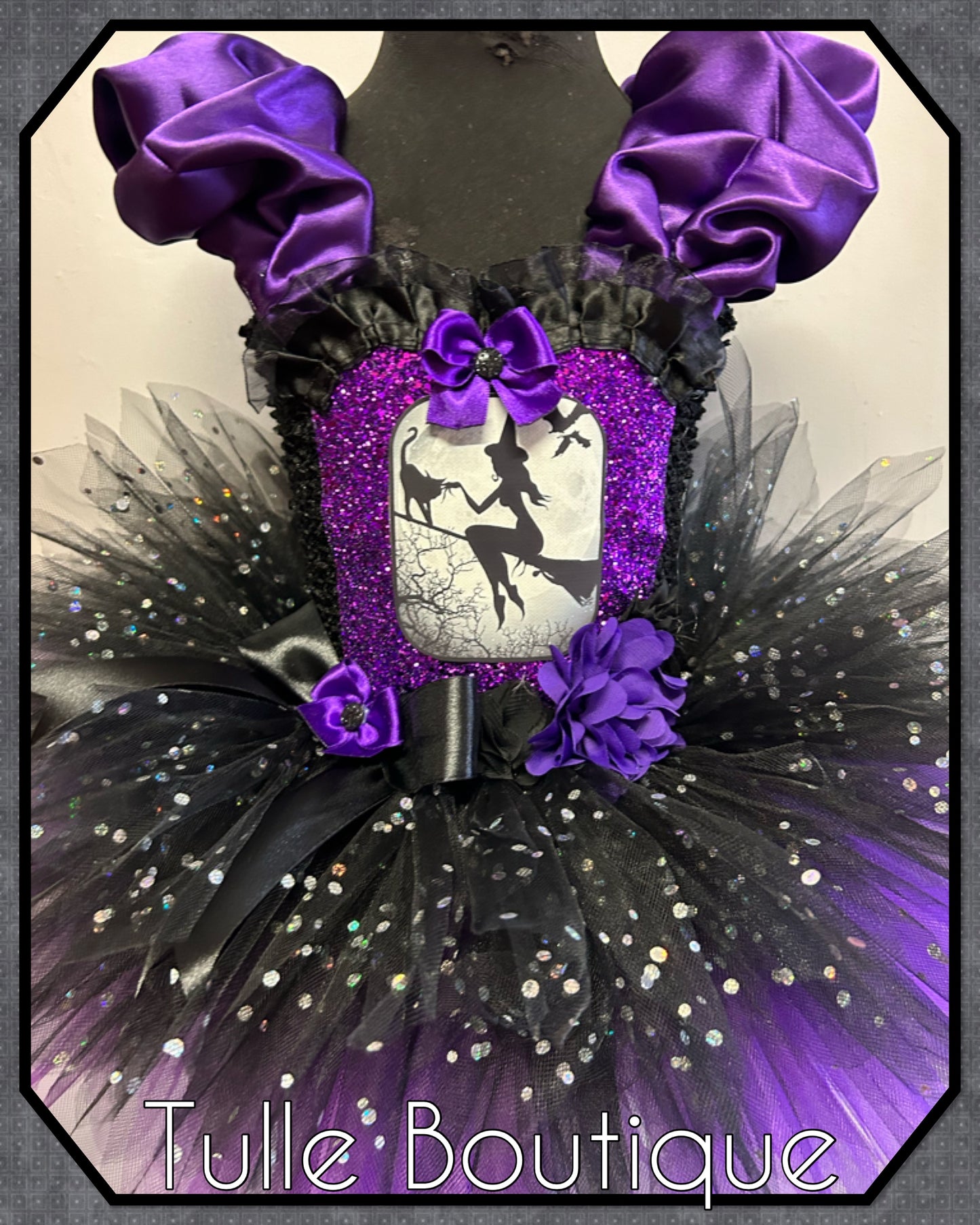 Girls Halloween Witch on a broom tutu dress