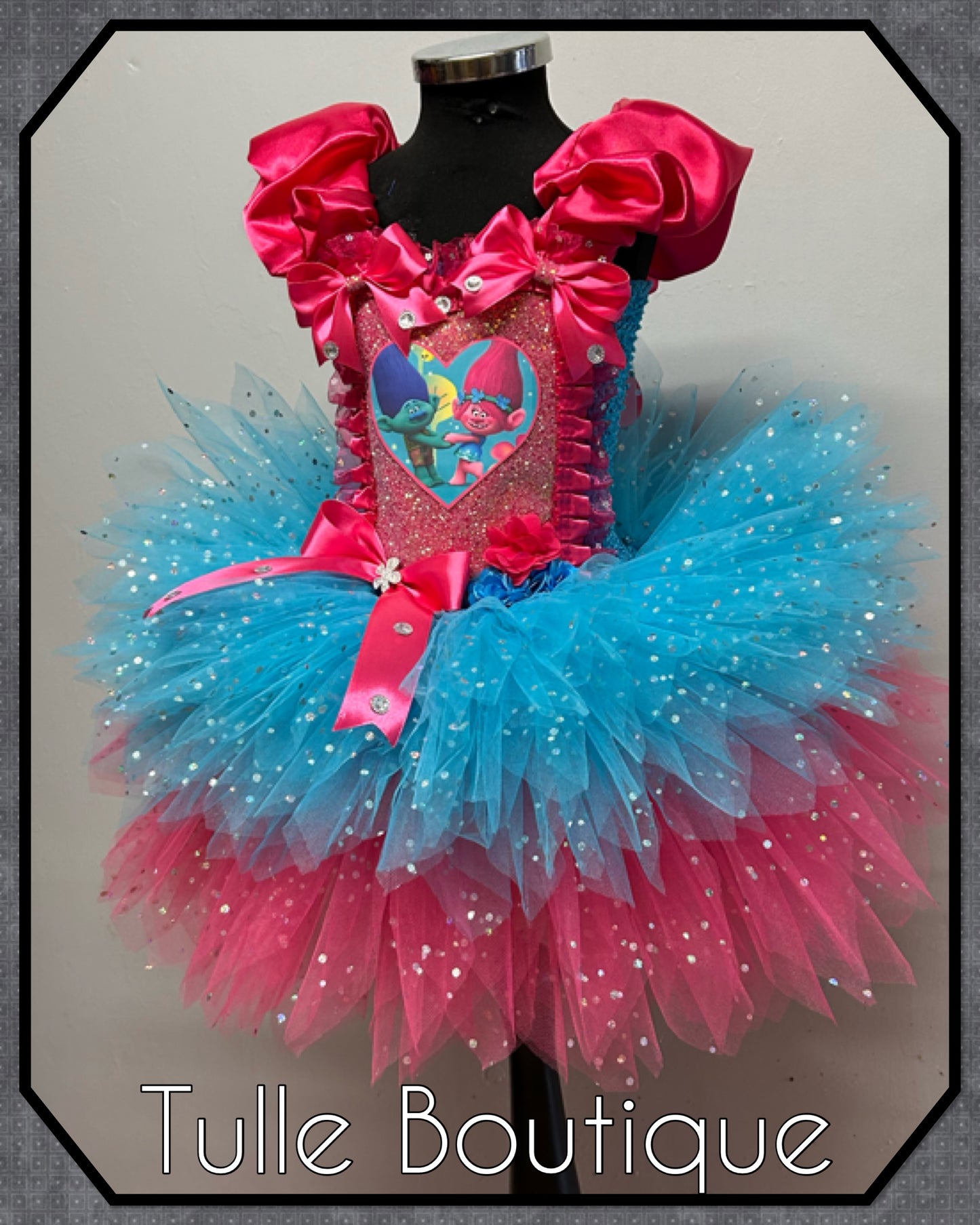 Girls princess poppy trolls birthday ballgown party tutu dress