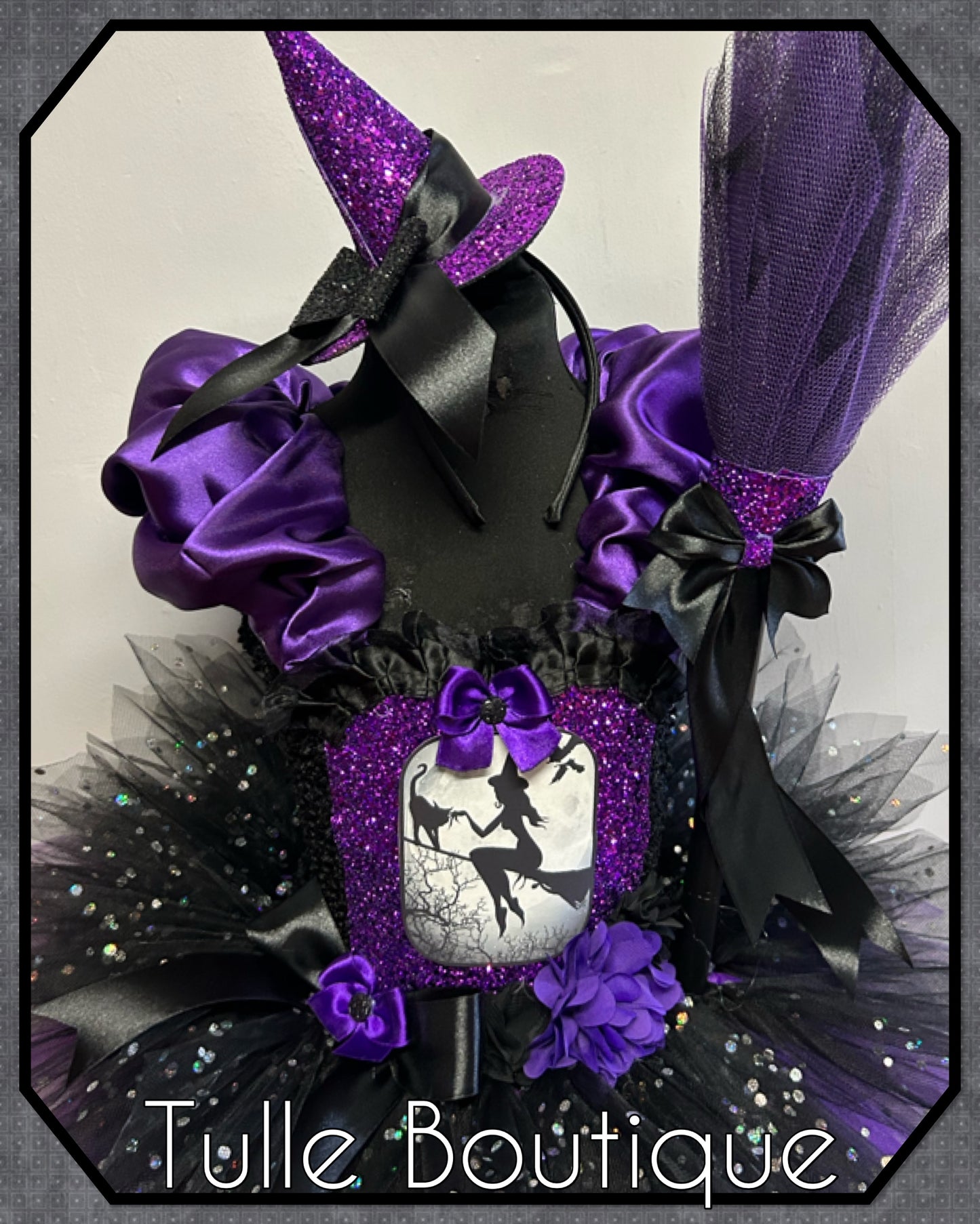Girls Halloween Witch on a broom tutu dress