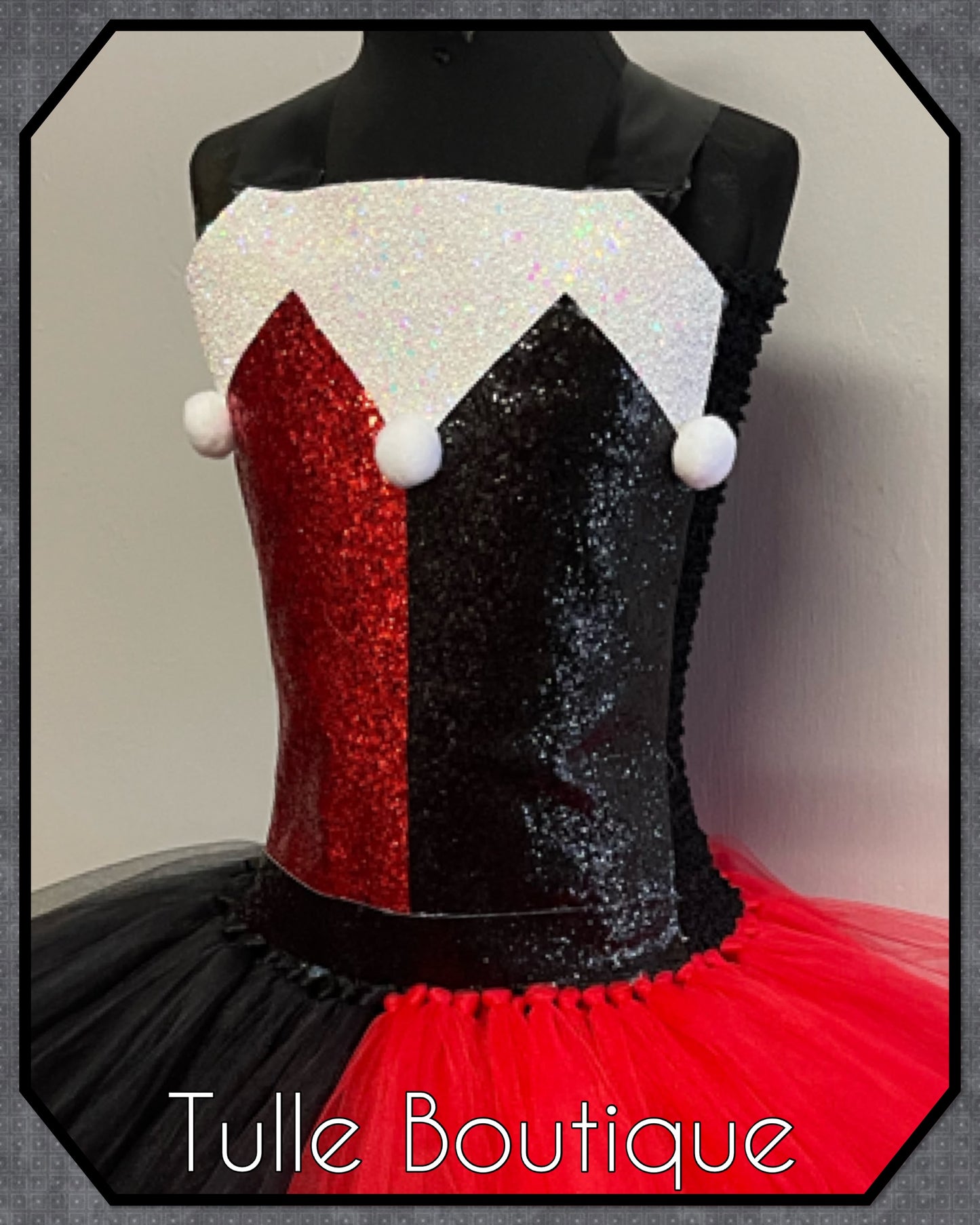Girls Harley Quinn Jester fancy dress costume halloween party tutu dress