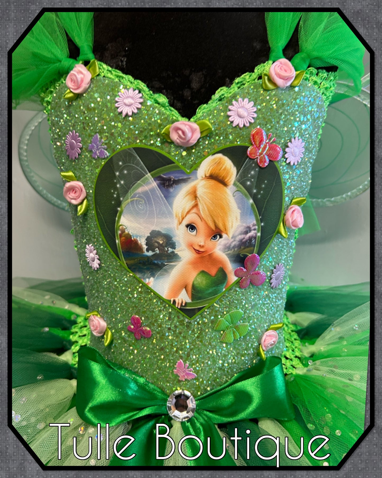 Girls Tinkerbell green fairy princess tutu birthday party dress