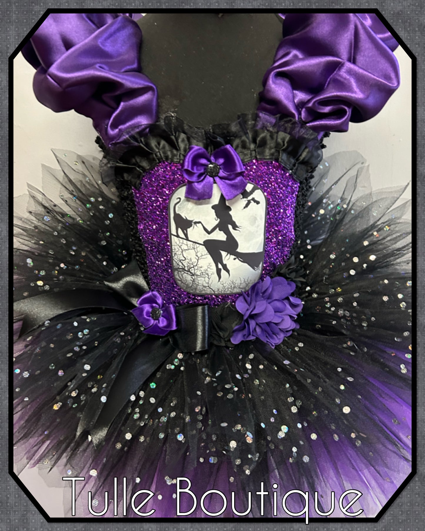 Girls Halloween Witch on a broom tutu dress
