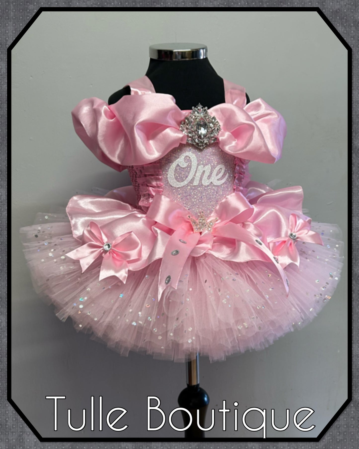 Girls toddlers Glitter Princess ballgown 1st birthday tutu dress ‘One’