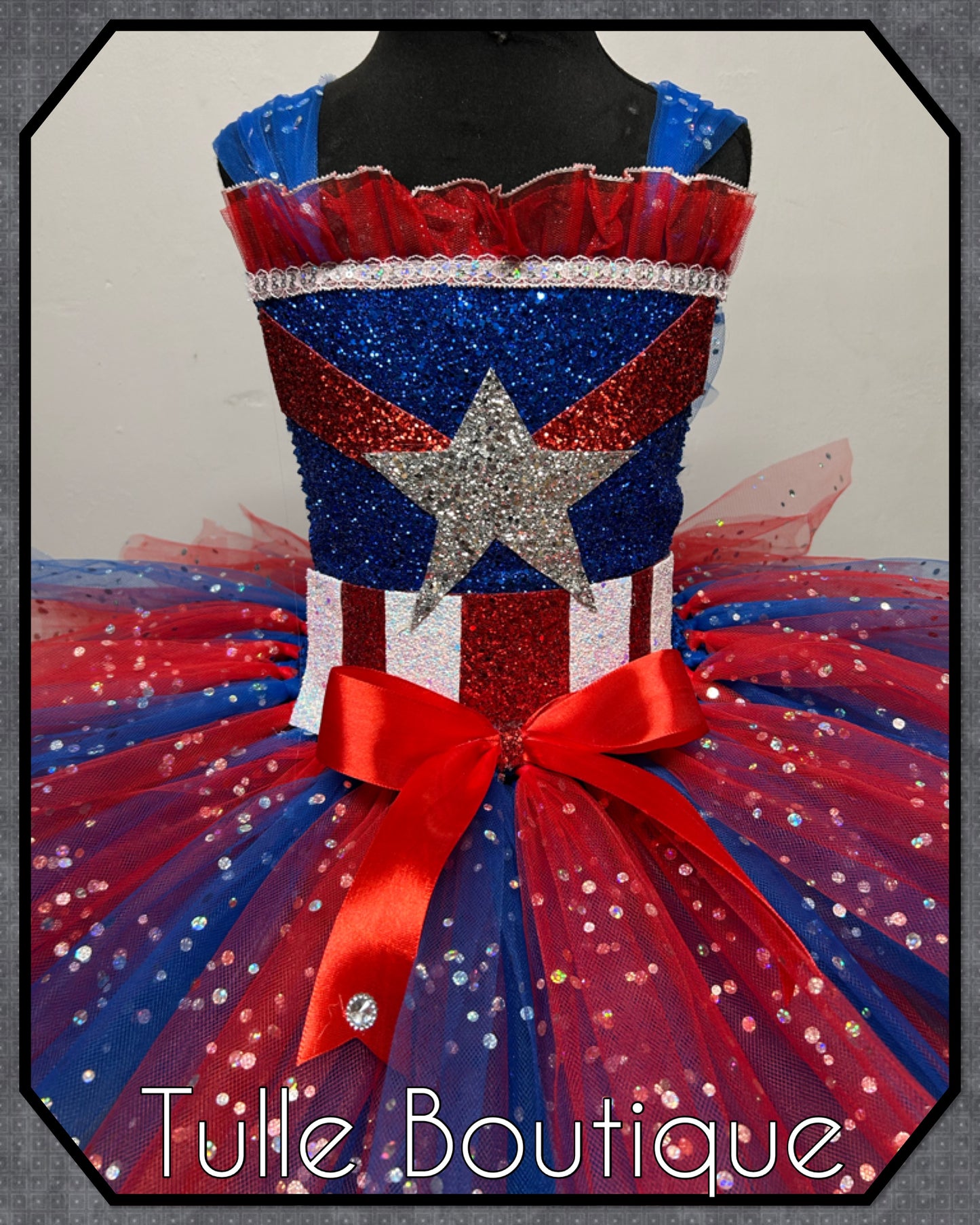 Girls Captain America superhero tutu dress birthday party fancy dress costume