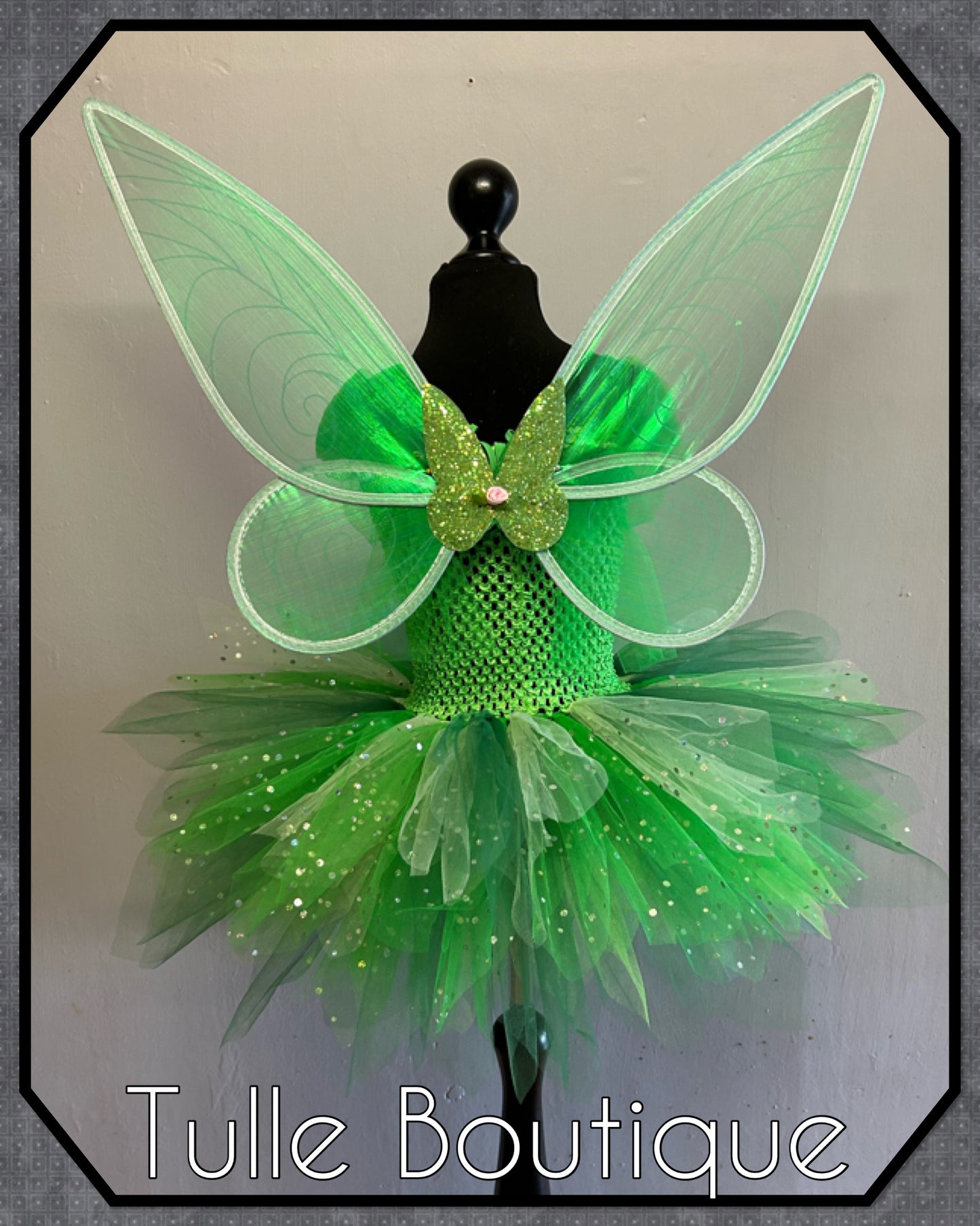 Girls Tinkerbell green fairy princess tutu birthday party dress