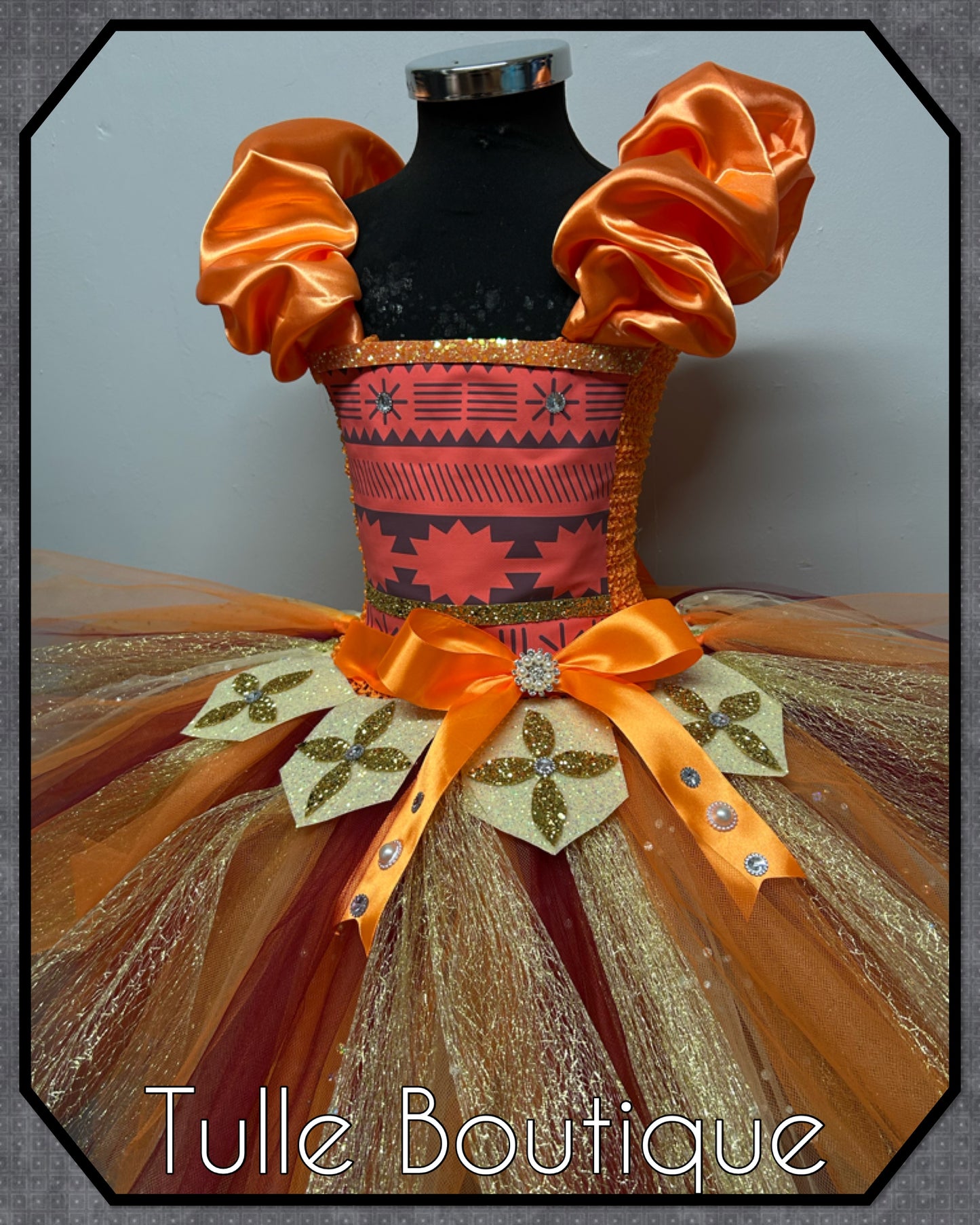 Girls Hawaiian princess moana tutu birthday party dress with satin shoulders