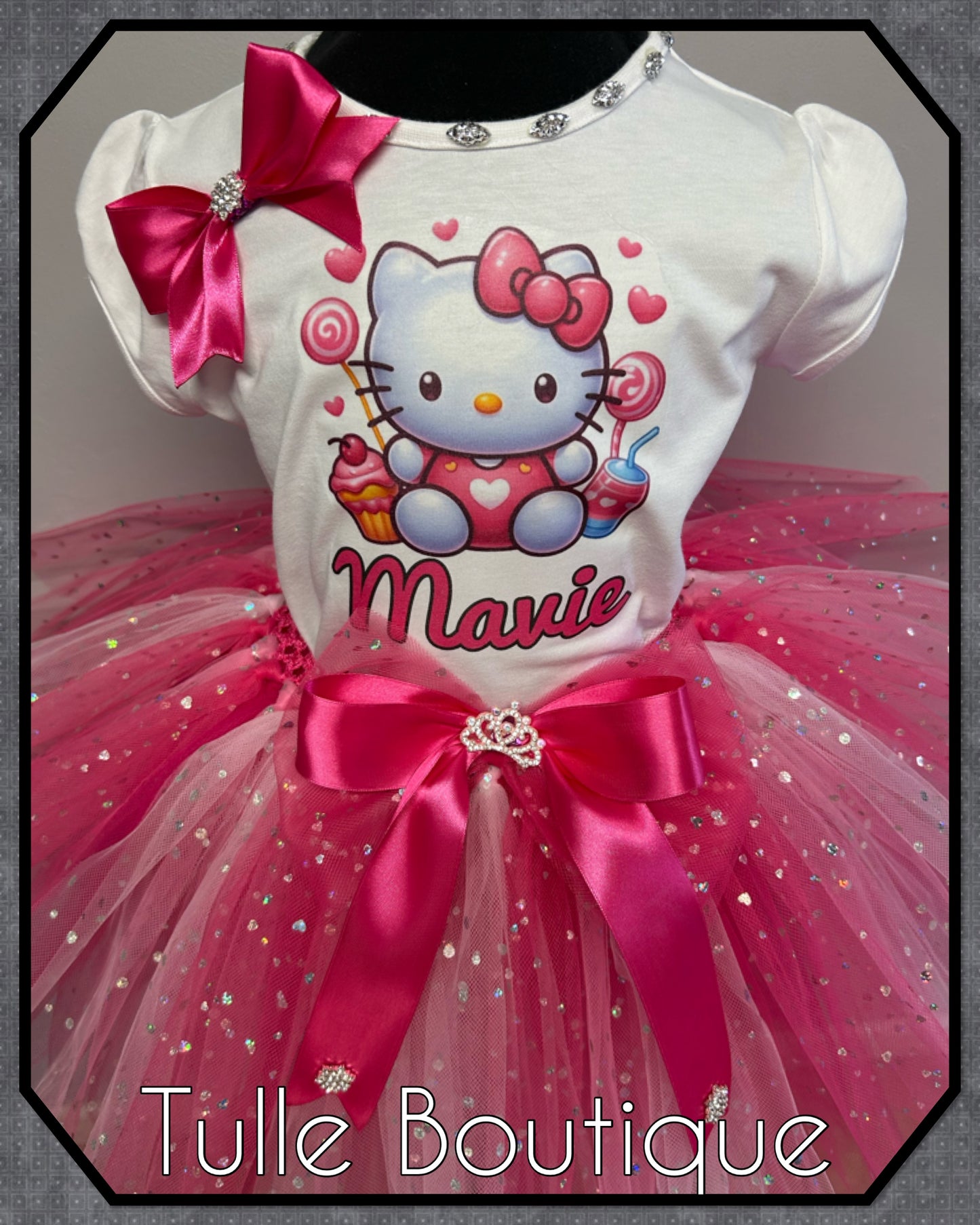 Girls Hello Kitty personalised T-shirt and tutu birthday party outfit dress