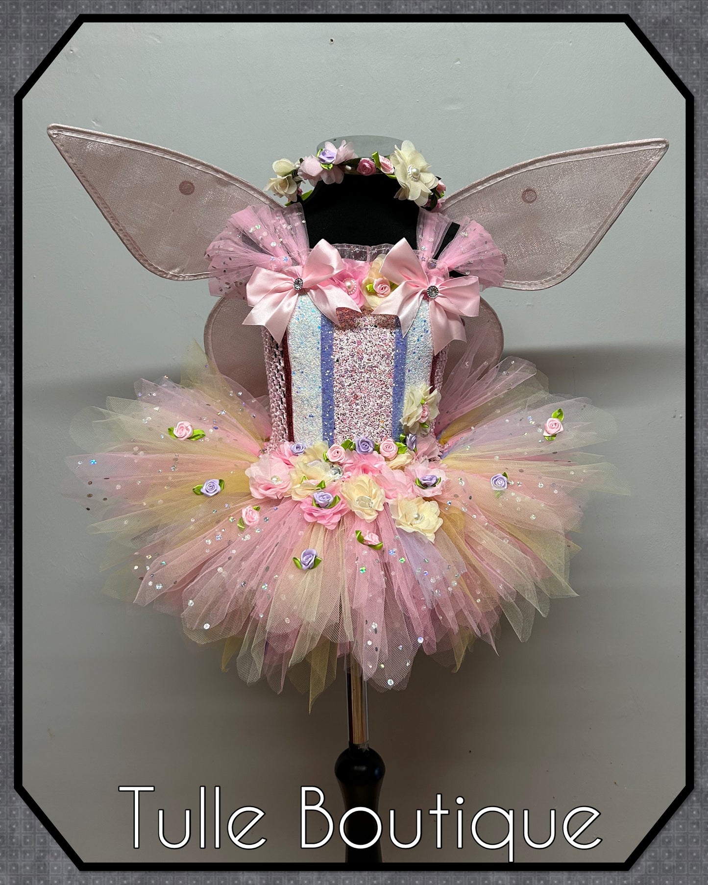 Lena. Girls toddlers Nude pinks flower fairy princess tutu birthday party dress. Fairy first birthday.
