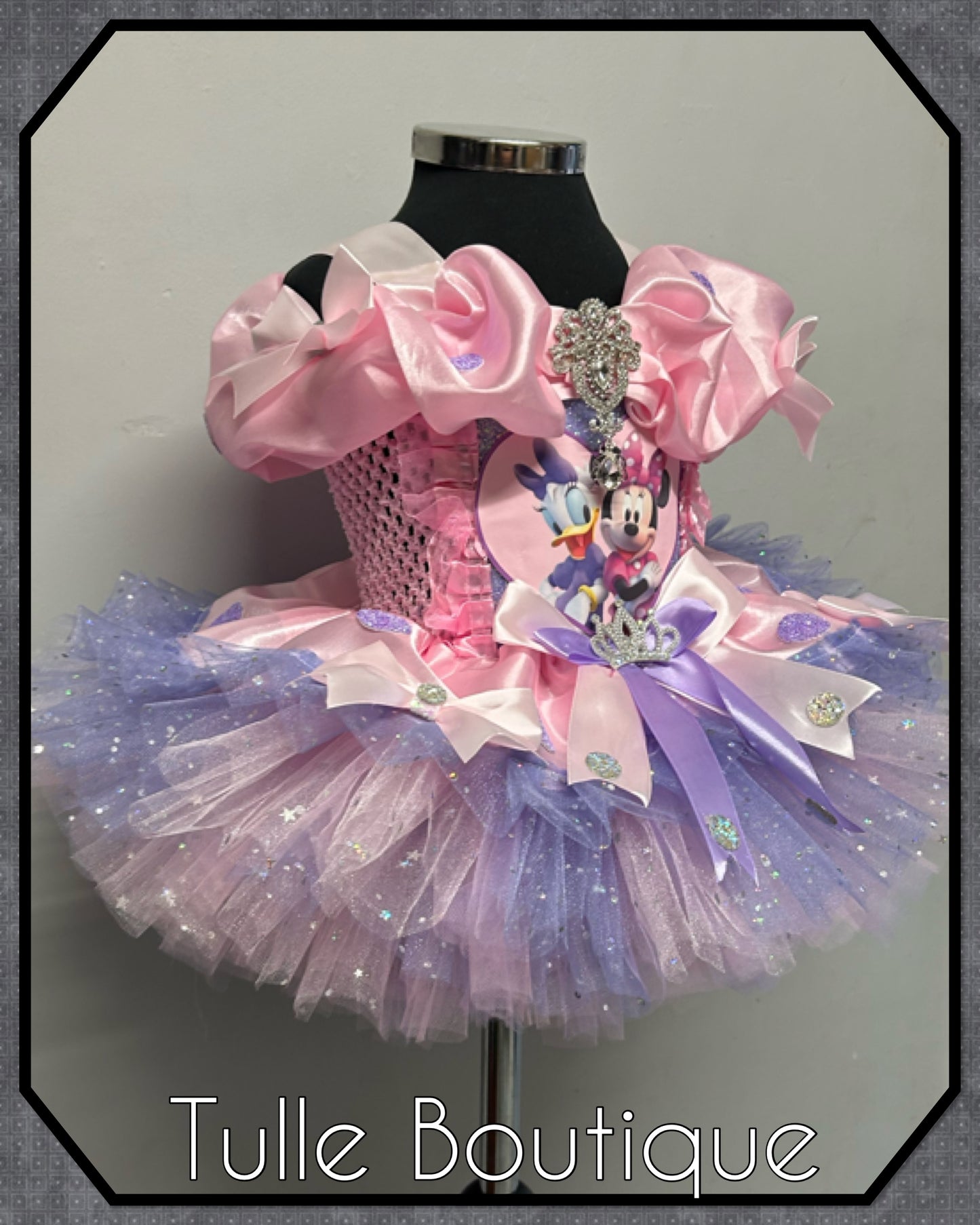 Girls Minnie mouse and Daisy Duck glitter spot ballgown tutu dress fancy dress costume