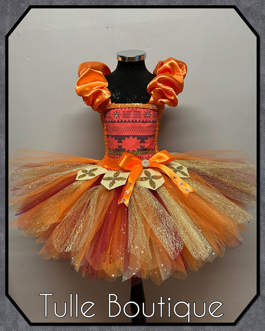 Girls Hawaiian princess moana tutu birthday party dress with satin shoulders