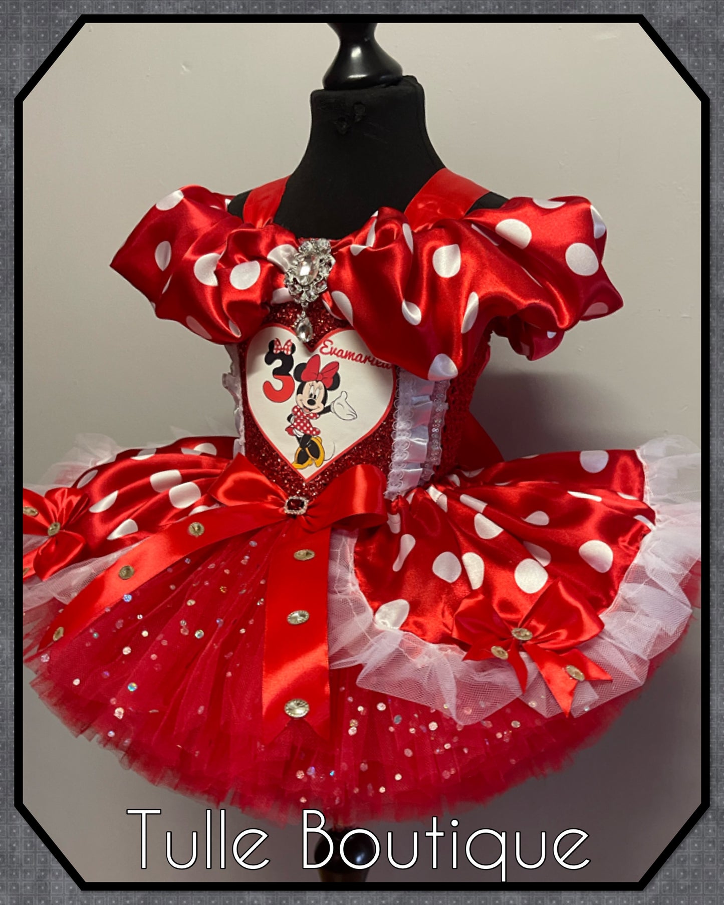 Girls Minnie Mouse red and white polka dot ballgown tutu dress fancy dress costume