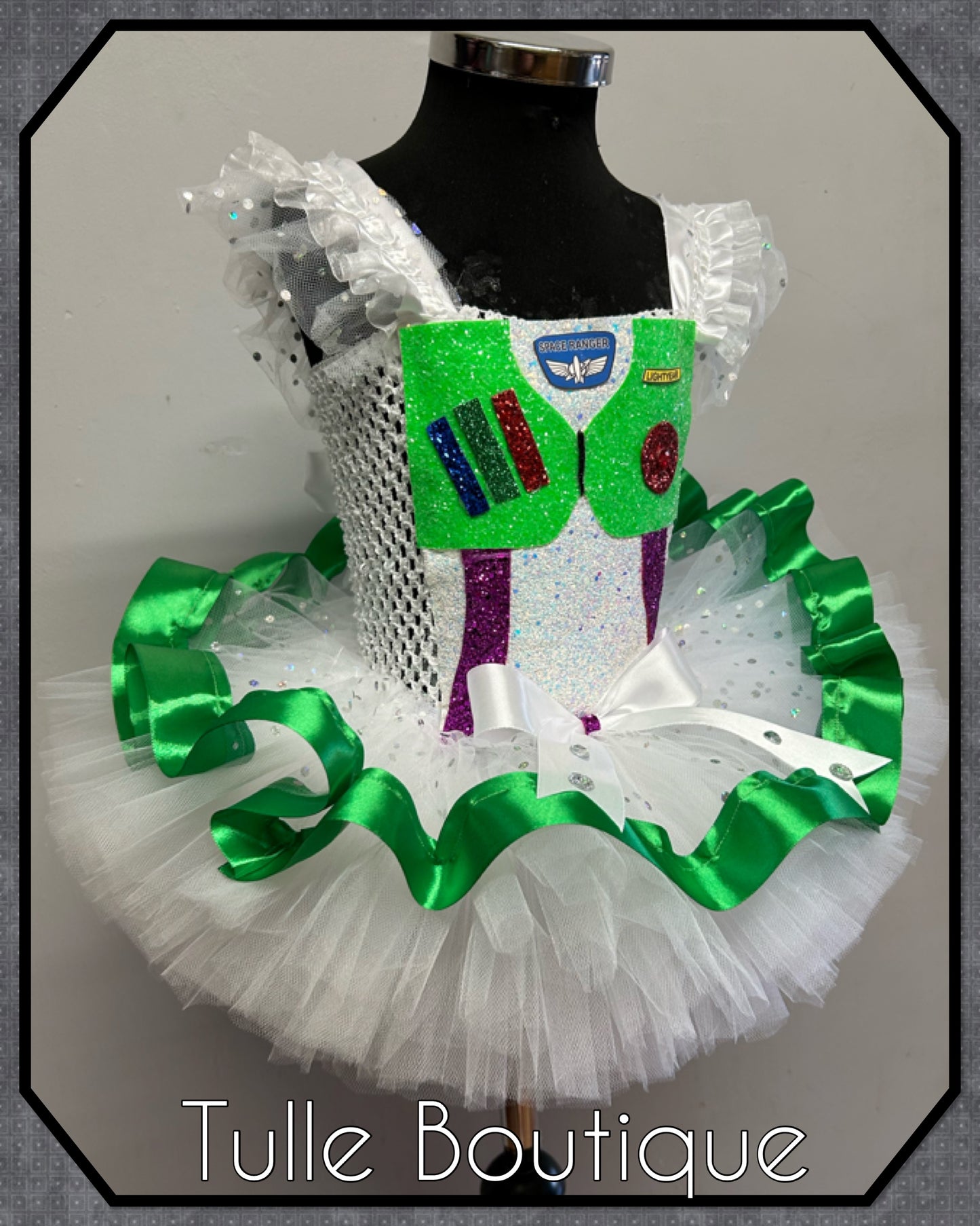 Girls toddlers Toy Story Buzz lightyear Princess ballgown tutu dress ribbon trim
