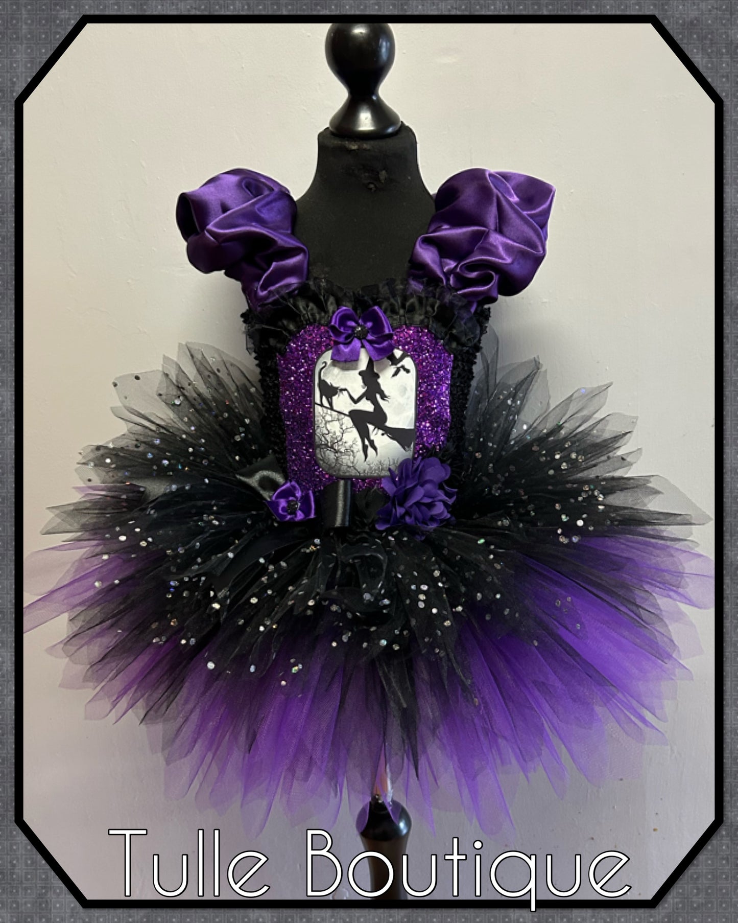 Girls Halloween Witch on a broom tutu dress