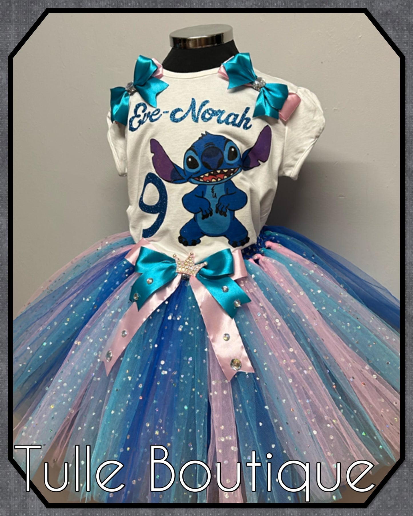 Girls Stitch personalised T-shirt and tutu birthday party outfit dress