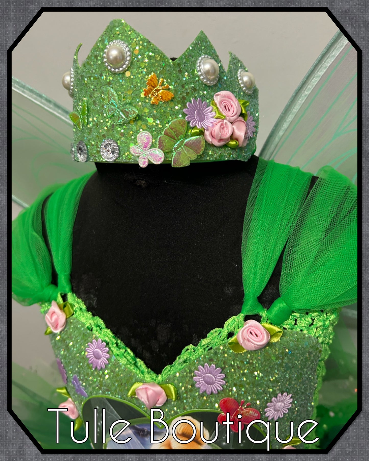 Girls Tinkerbell green fairy princess tutu birthday party dress
