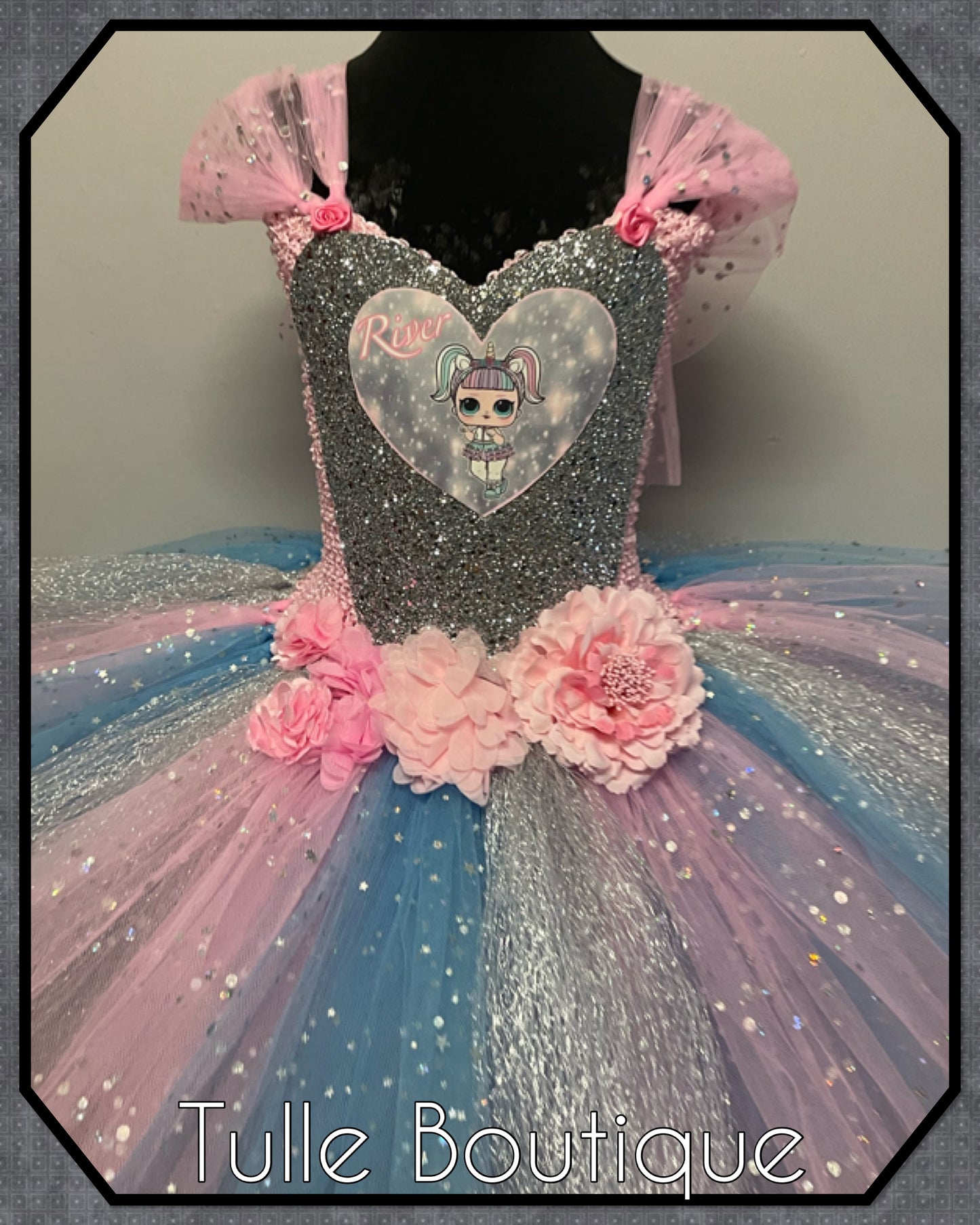Girls Glitter Unicorn doll themed girls birthday party tutu dress fancy dress costume