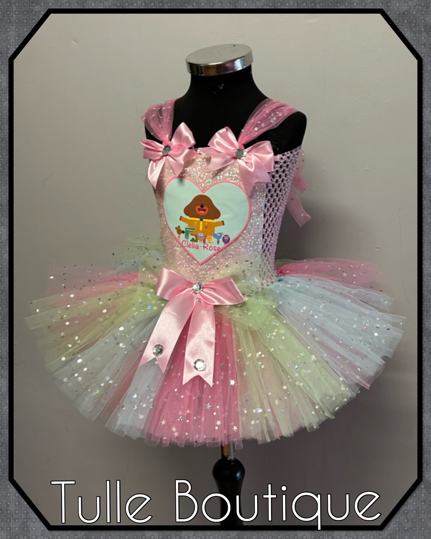 Girls Hey Duggee pastel rainbow birthday party tutu dress