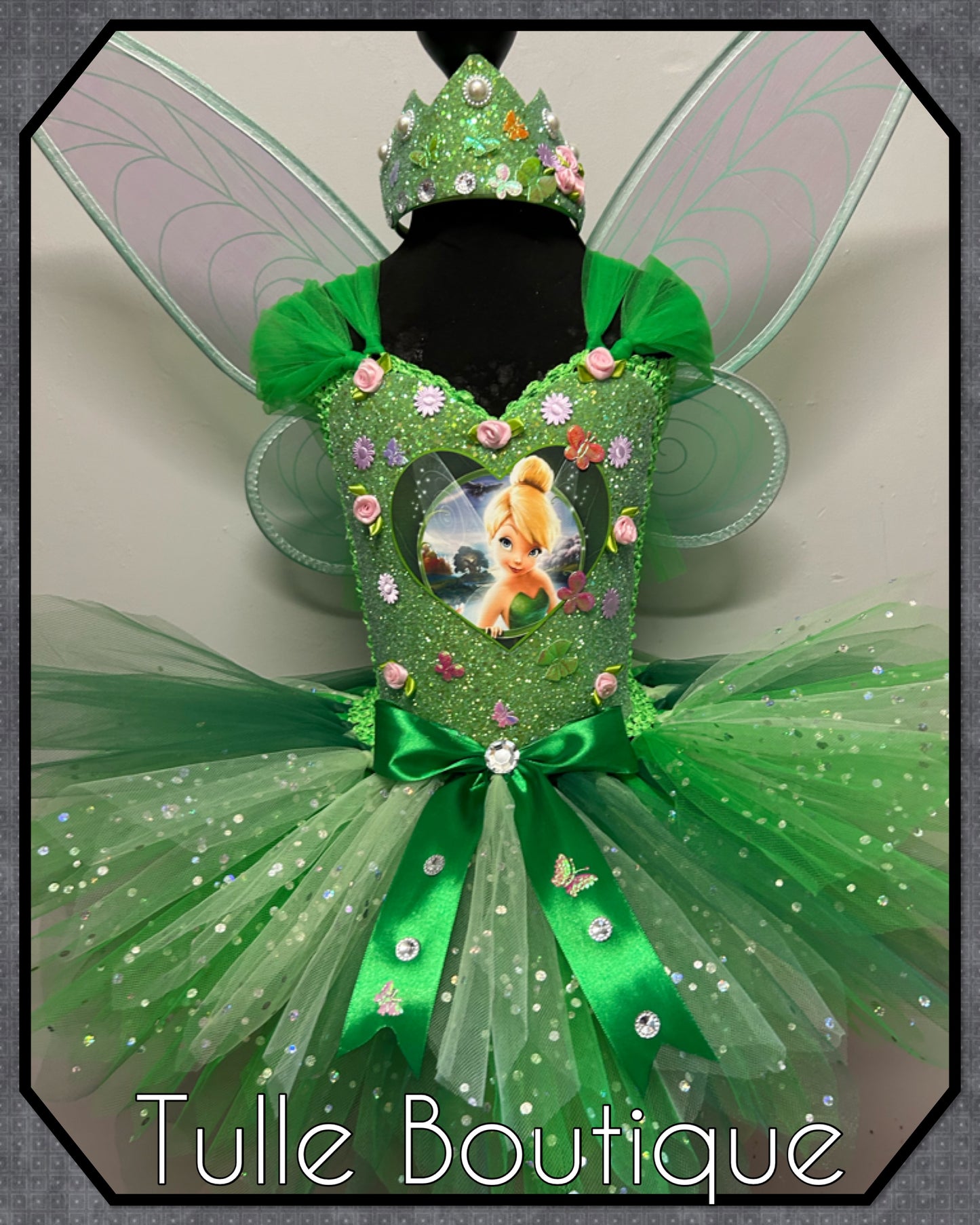 Girls Tinkerbell green fairy princess tutu birthday party dress