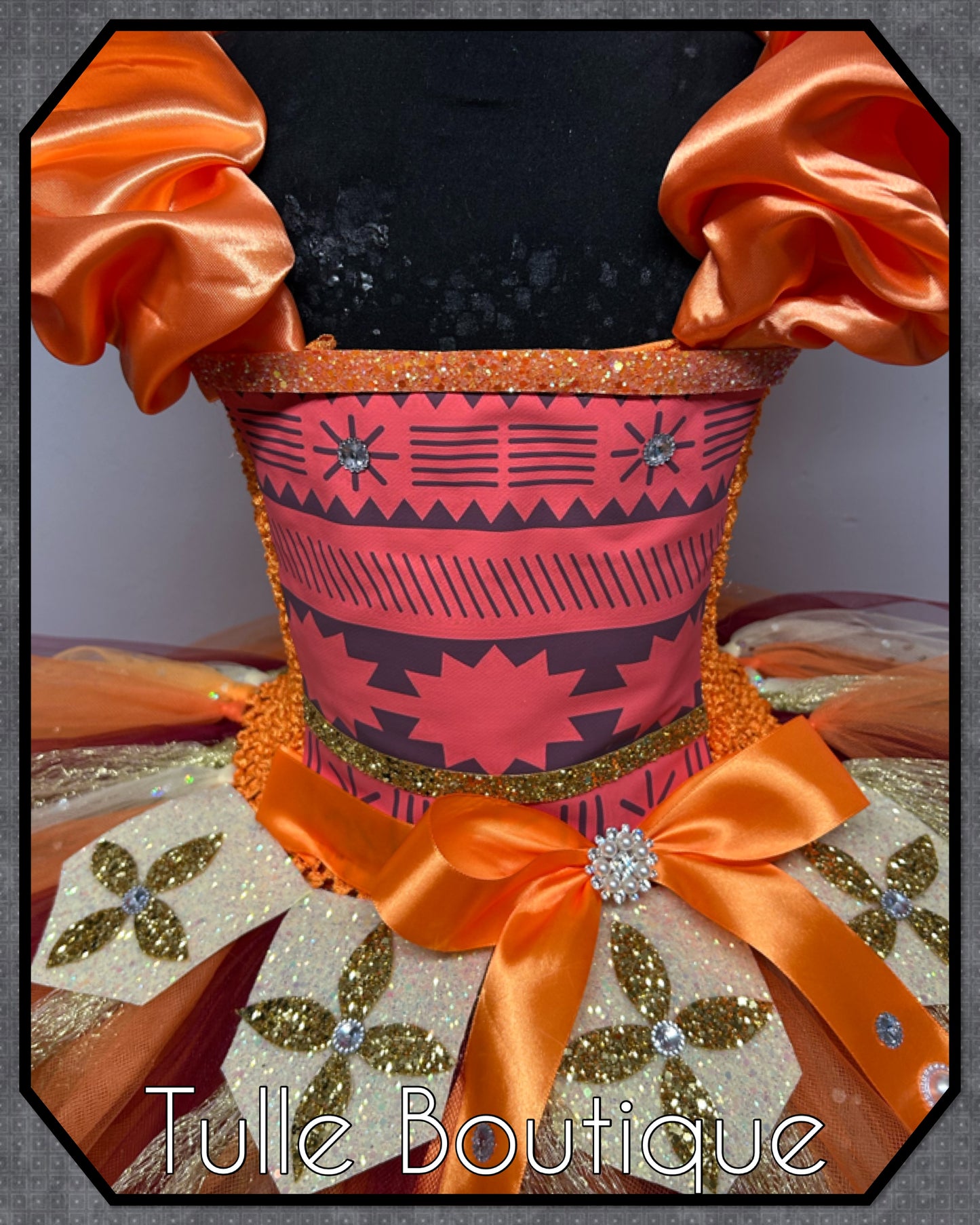 Girls Hawaiian princess moana tutu birthday party dress with satin shoulders