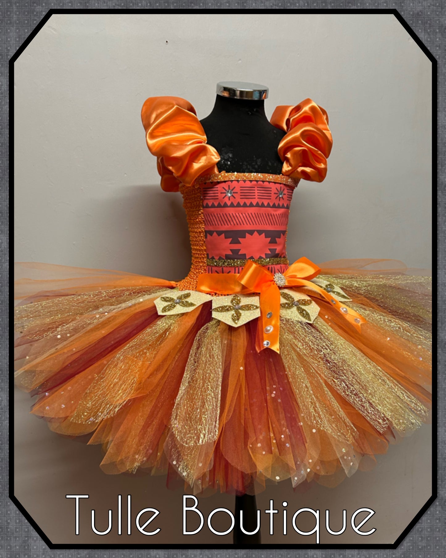 Girls Hawaiian princess moana tutu birthday party dress with satin shoulders