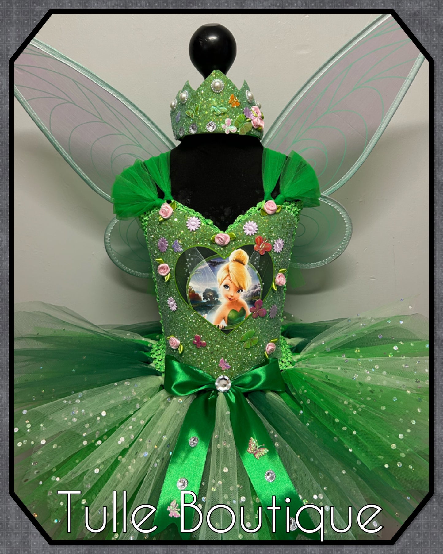 Girls Tinkerbell green fairy princess tutu birthday party dress