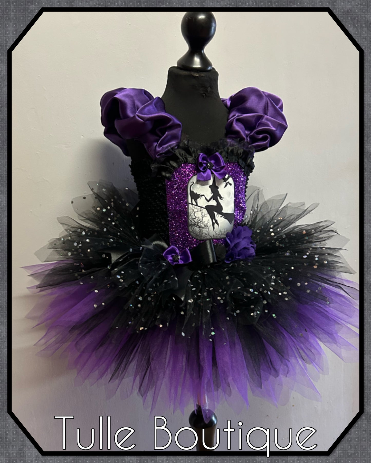 Girls Halloween Witch on a broom tutu dress