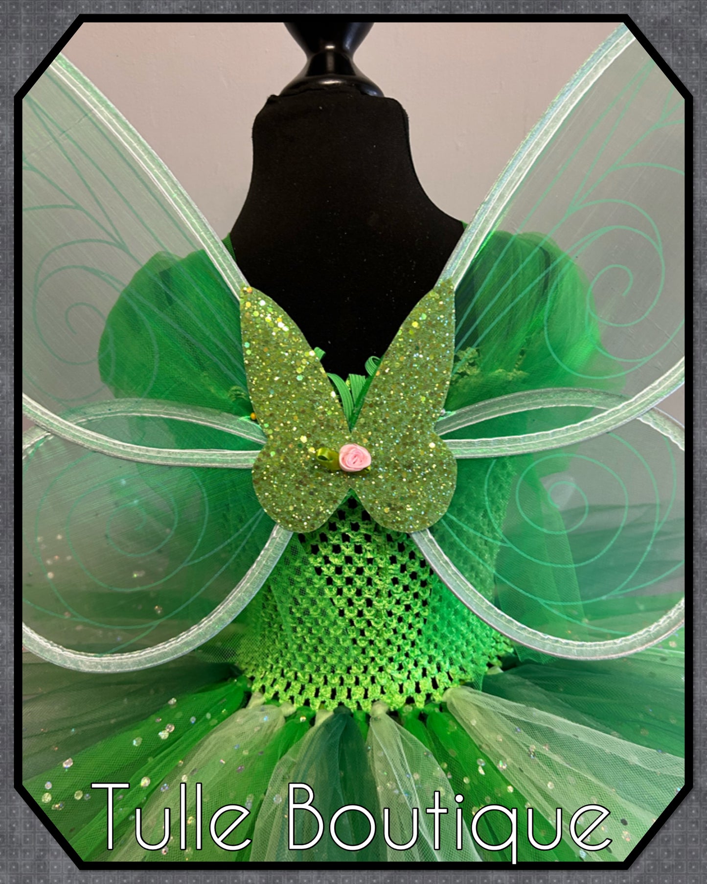 Girls Tinkerbell green fairy princess tutu birthday party dress