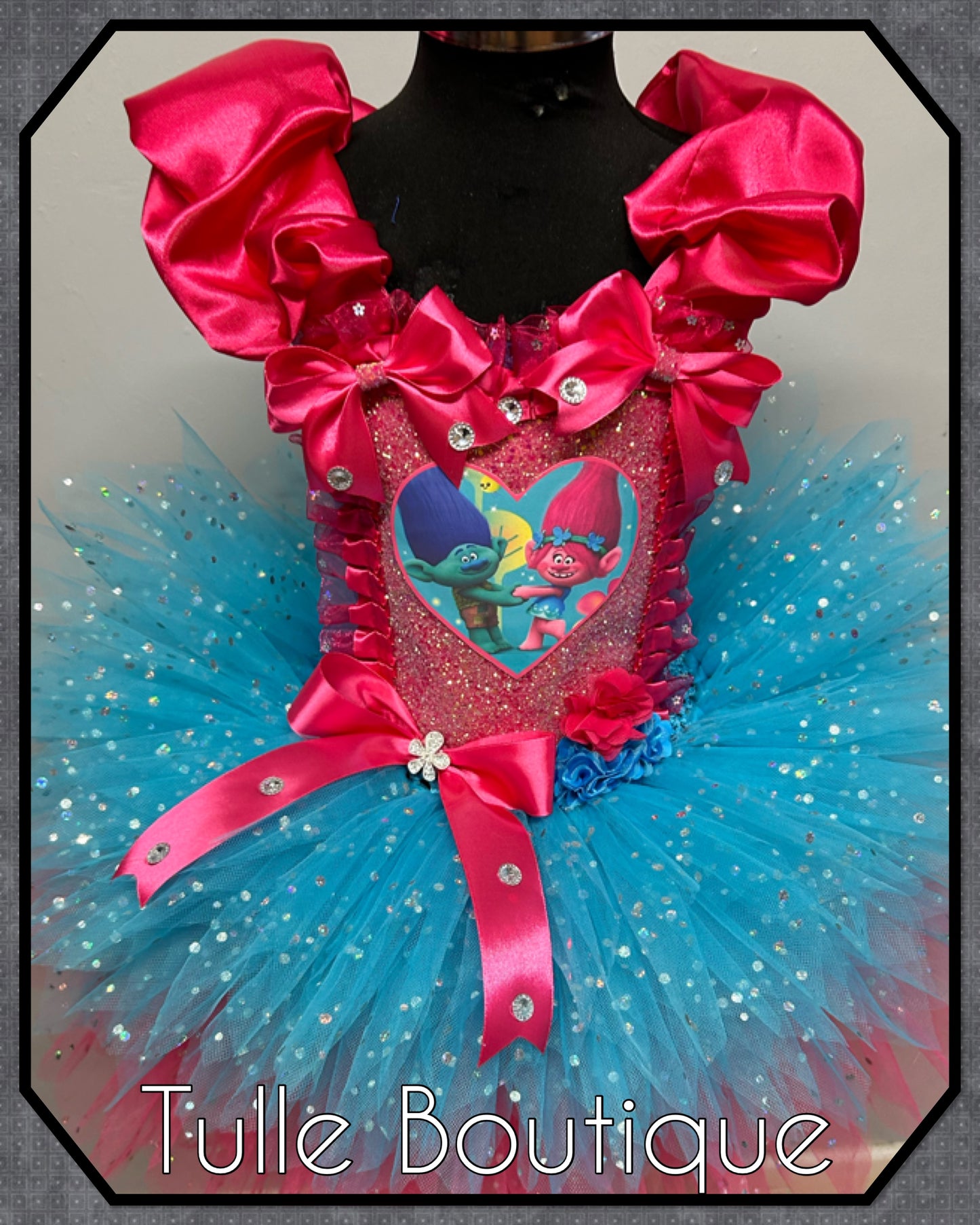 Girls princess poppy trolls birthday ballgown party tutu dress
