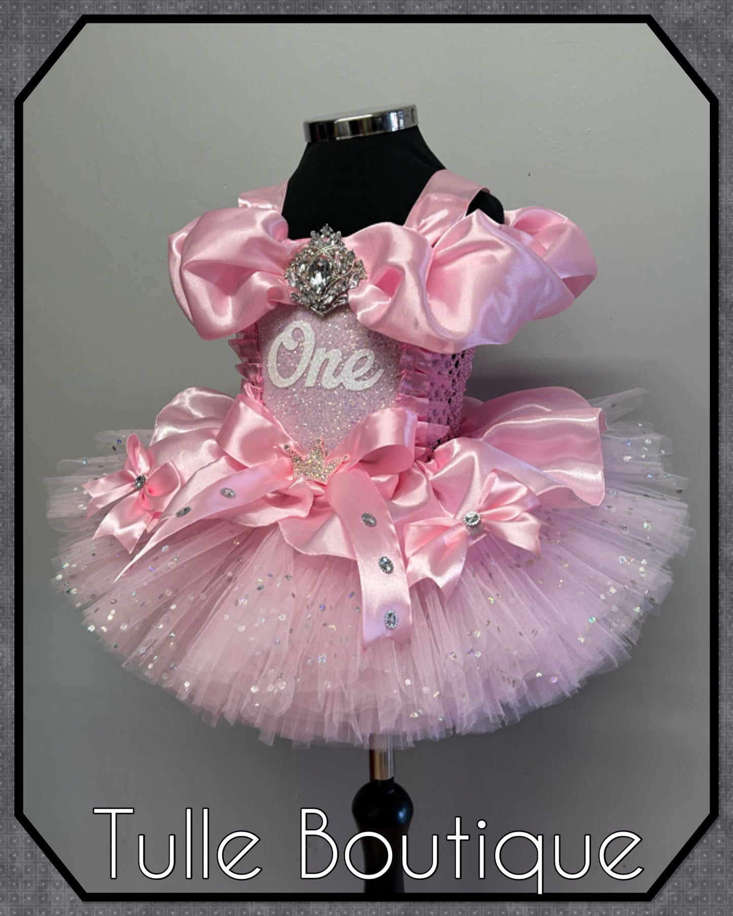 Girls toddlers Glitter Princess ballgown 1st birthday tutu dress ‘One’