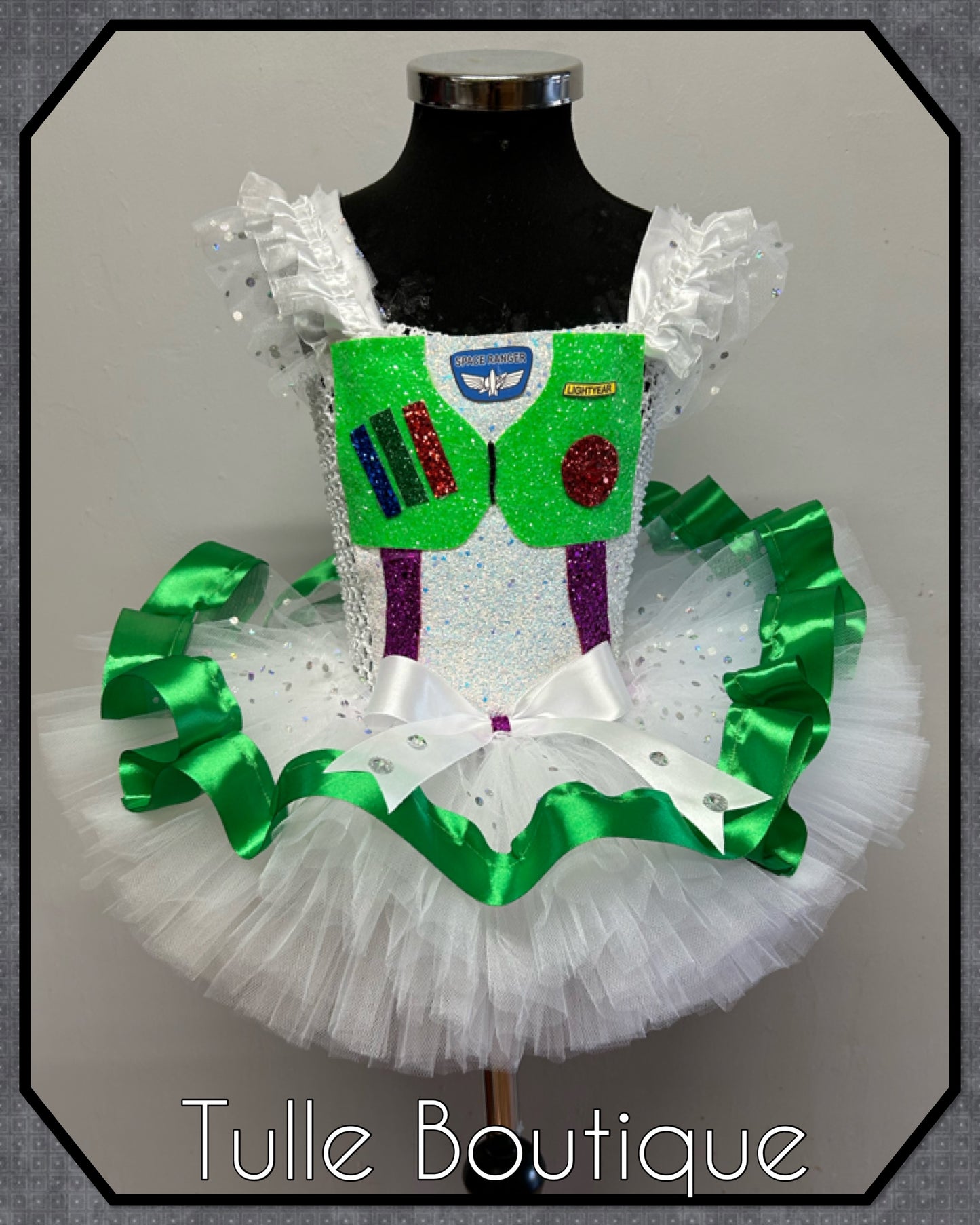 Girls toddlers Toy Story Buzz lightyear Princess ballgown tutu dress ribbon trim