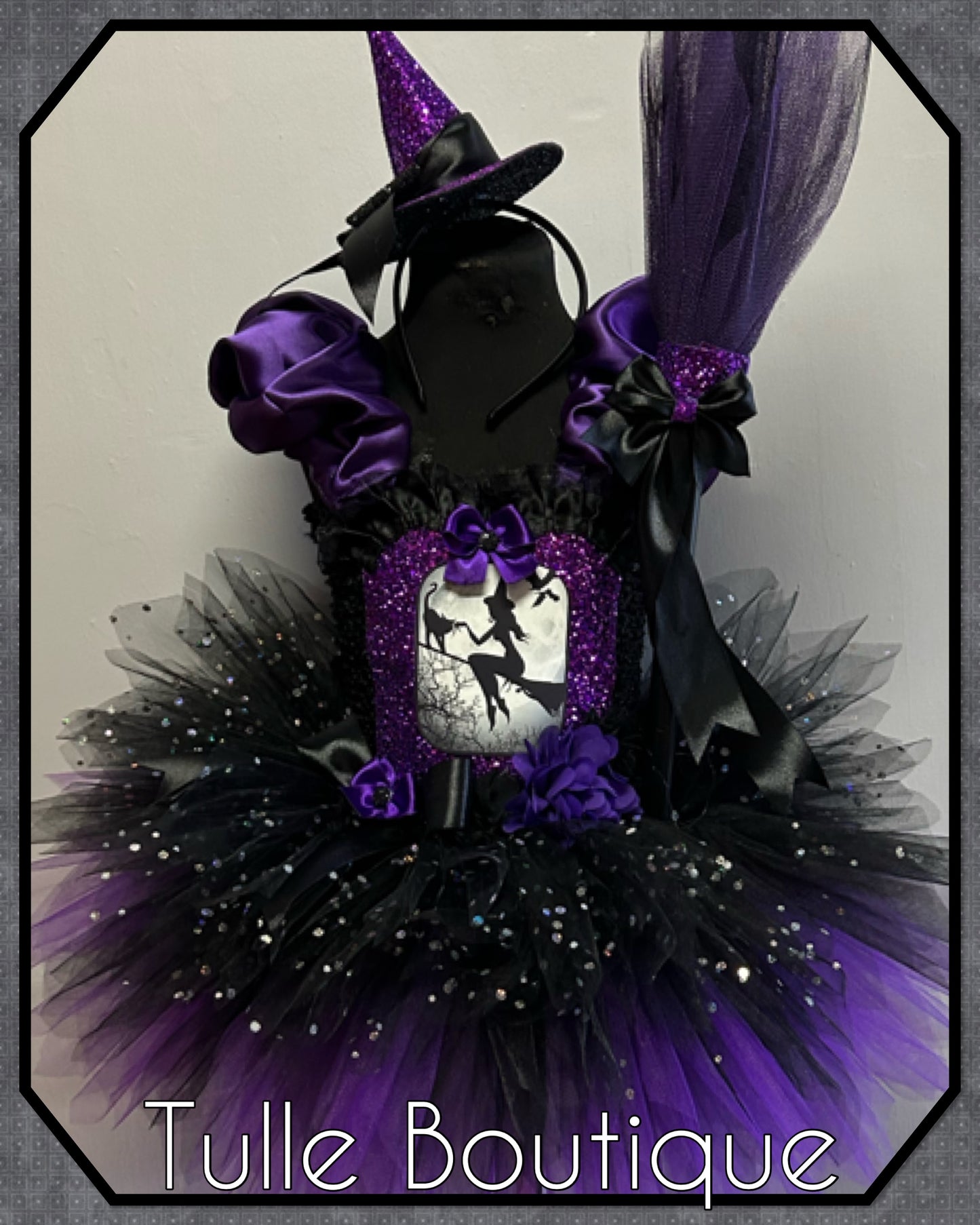 Girls Halloween Witch on a broom tutu dress