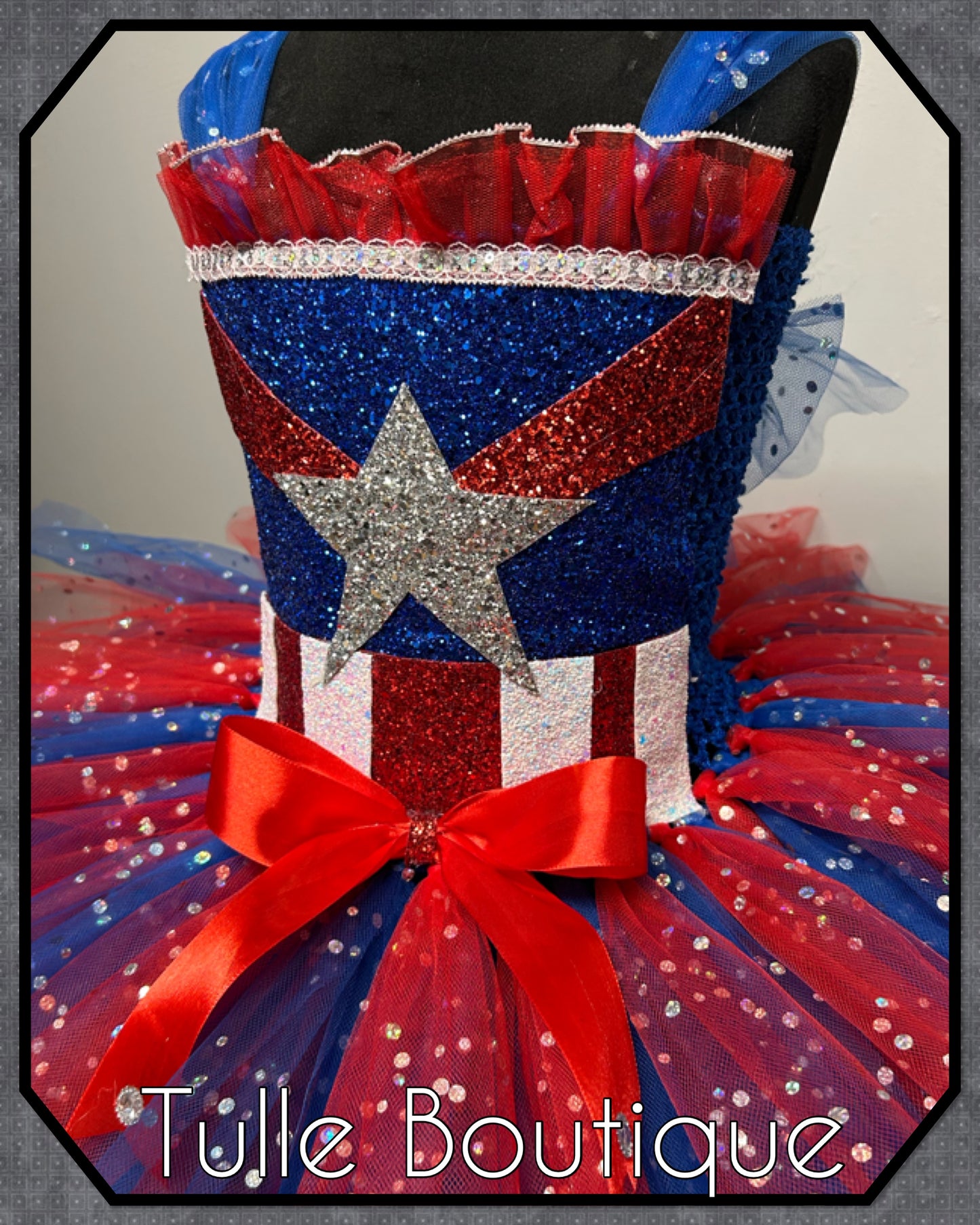 Girls Captain America superhero tutu dress birthday party fancy dress costume