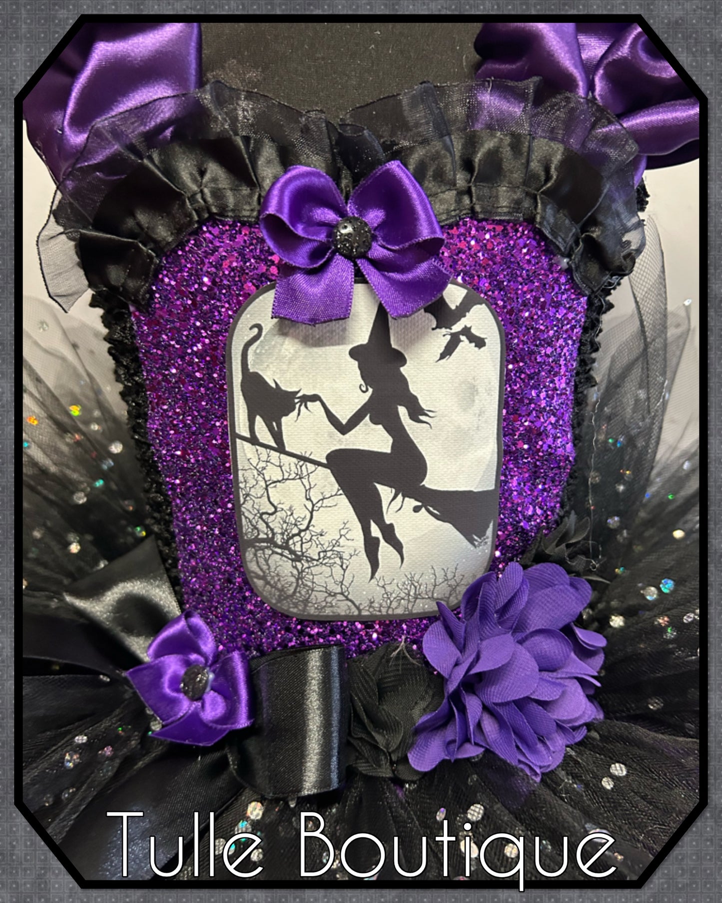 Girls Halloween Witch on a broom tutu dress