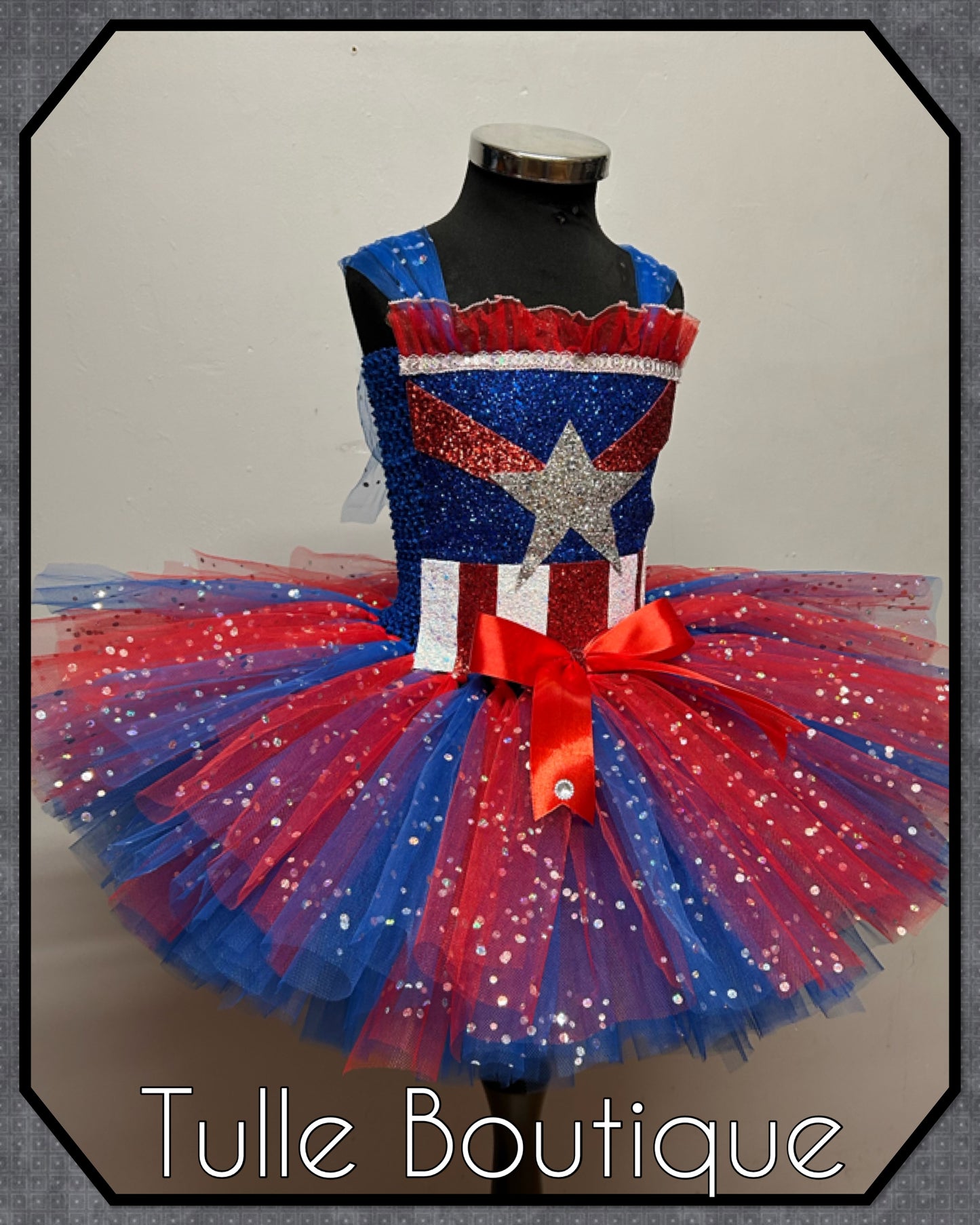 Girls Captain America superhero tutu dress birthday party fancy dress costume