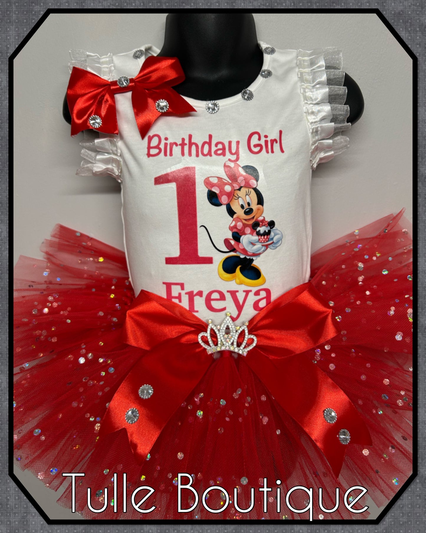Girls toddlers babies Minnie Mouse 1st birthday red party tutu cake smash party outfit