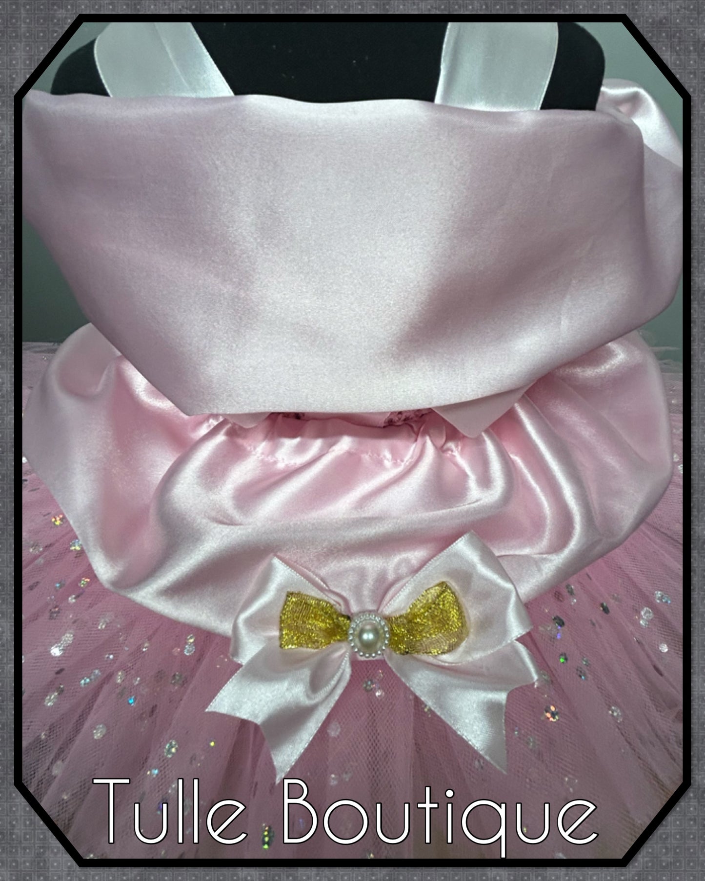 Girls Minnie Mouse gold glitter baby pink polka dot ballgown tutu dress