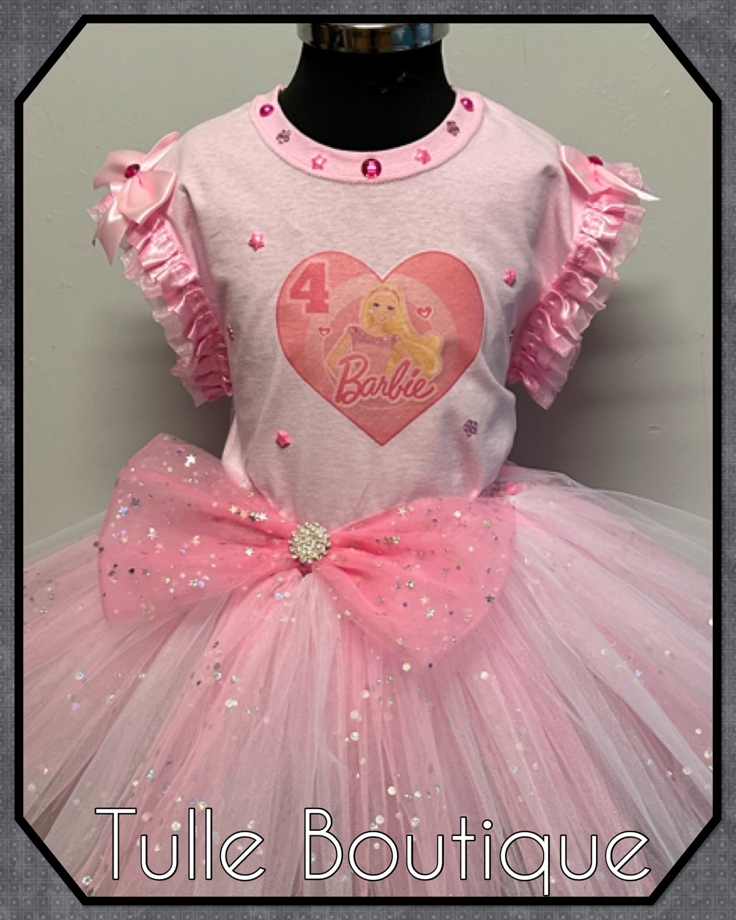 Girls Barbie pink birthday party tutu outfit