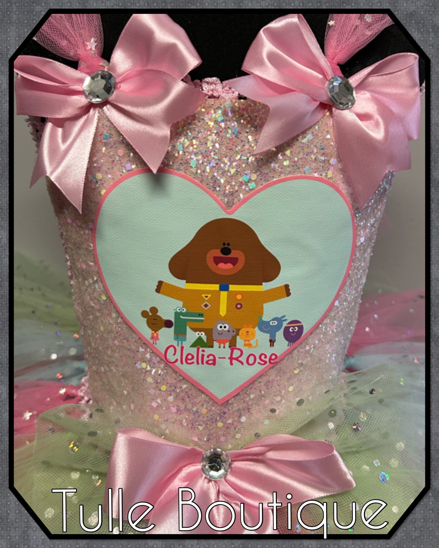 Girls Hey Duggee pastel rainbow birthday party tutu dress